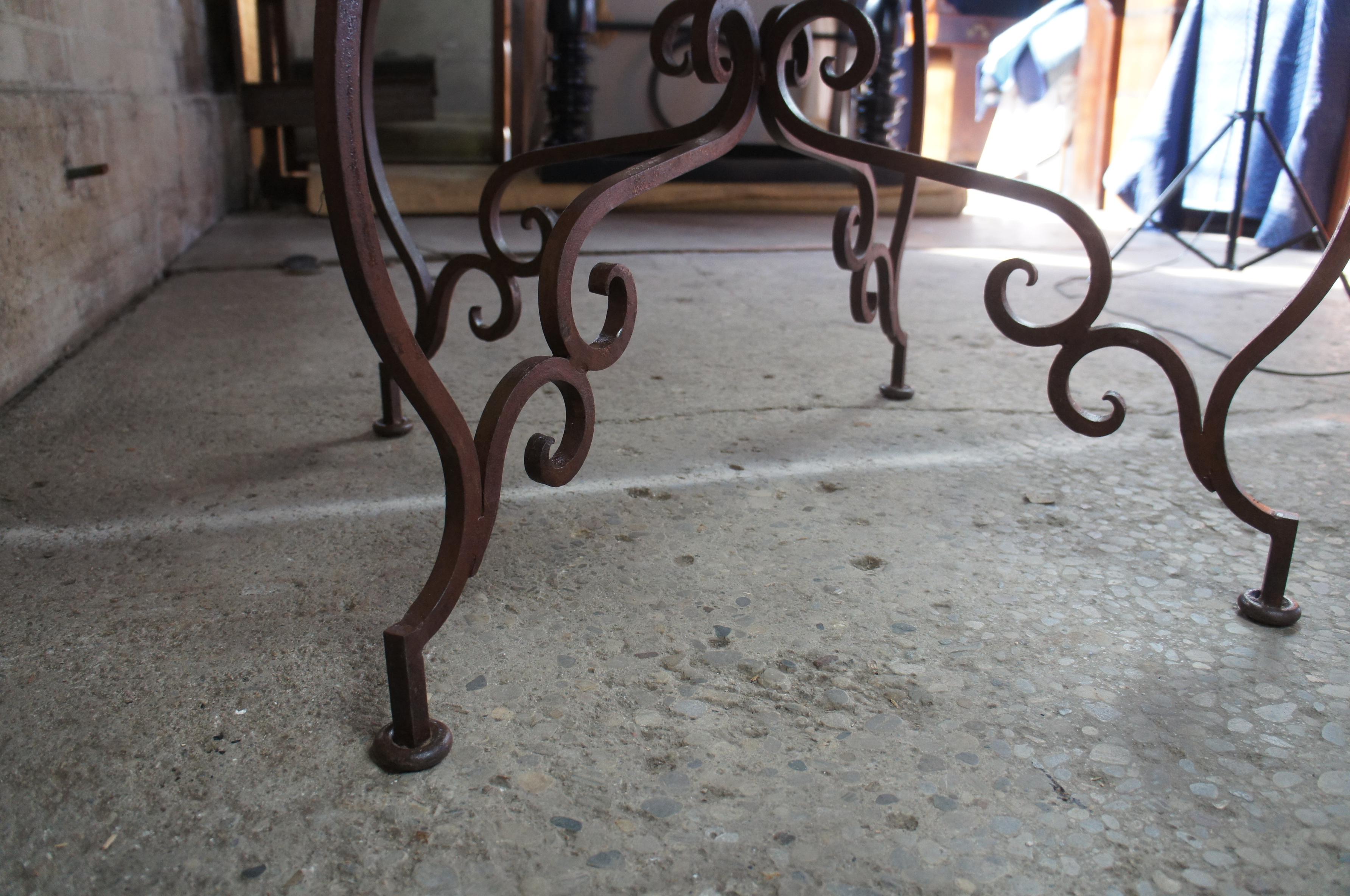 Tuscan Style Scrolled Iron Center Table with Stone Top French Entryway Pedestal 1