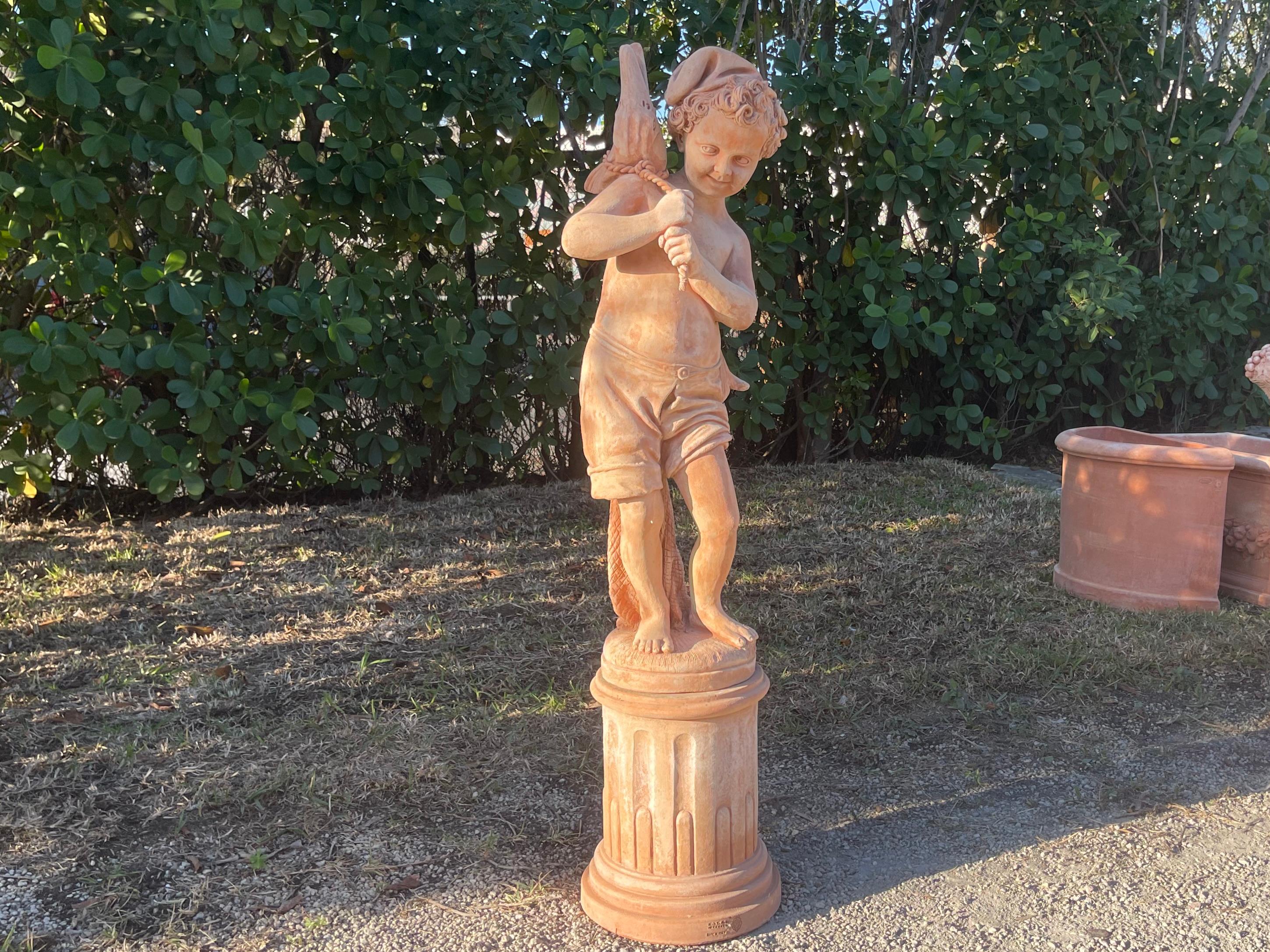 Italian 21st Century Tuscan Terra Cotta Statue of a Fisher Boy For Sale