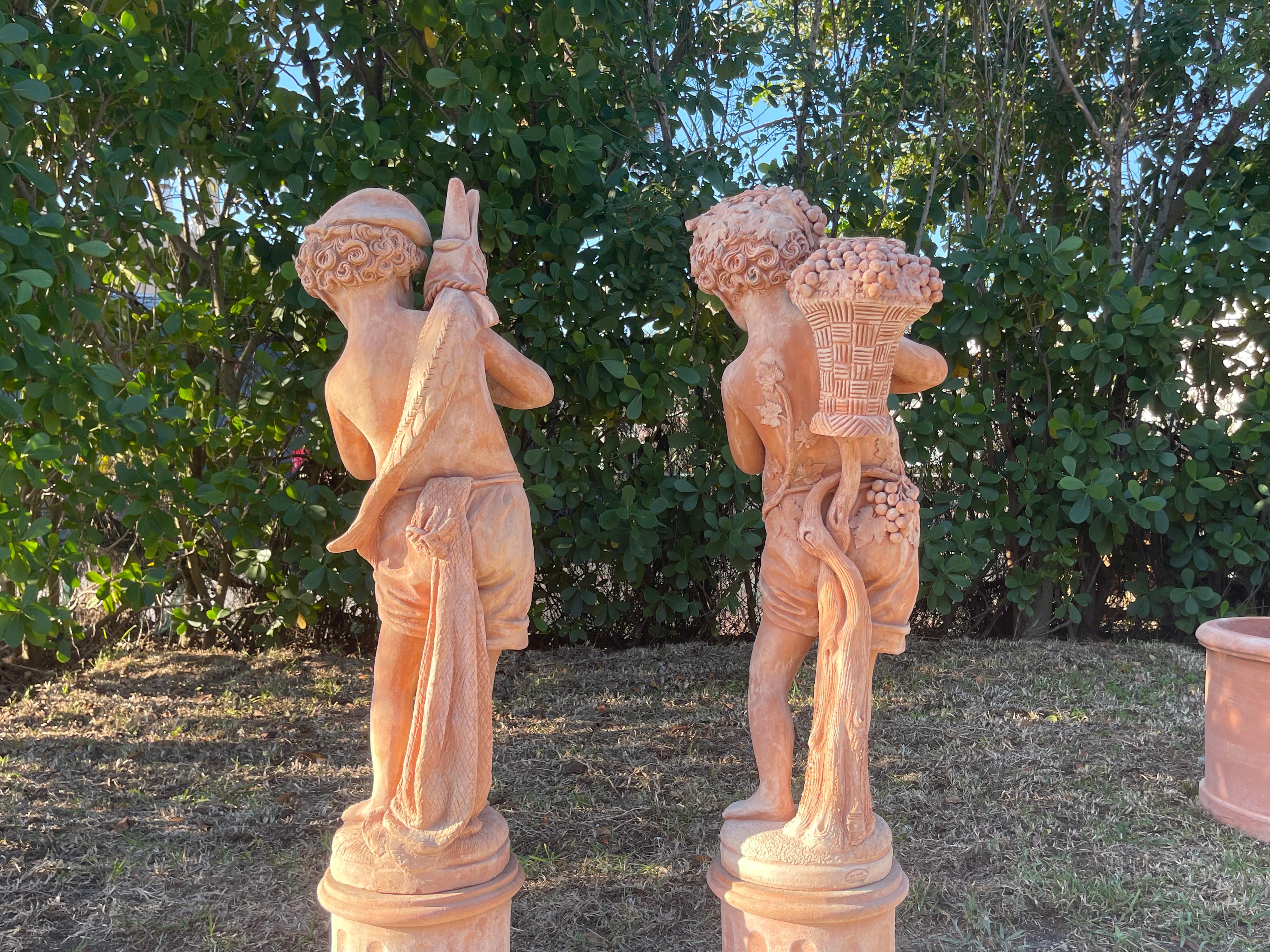 Hand-Carved 21st Century Tuscan Terra Cotta Statue of a Fisher Boy For Sale