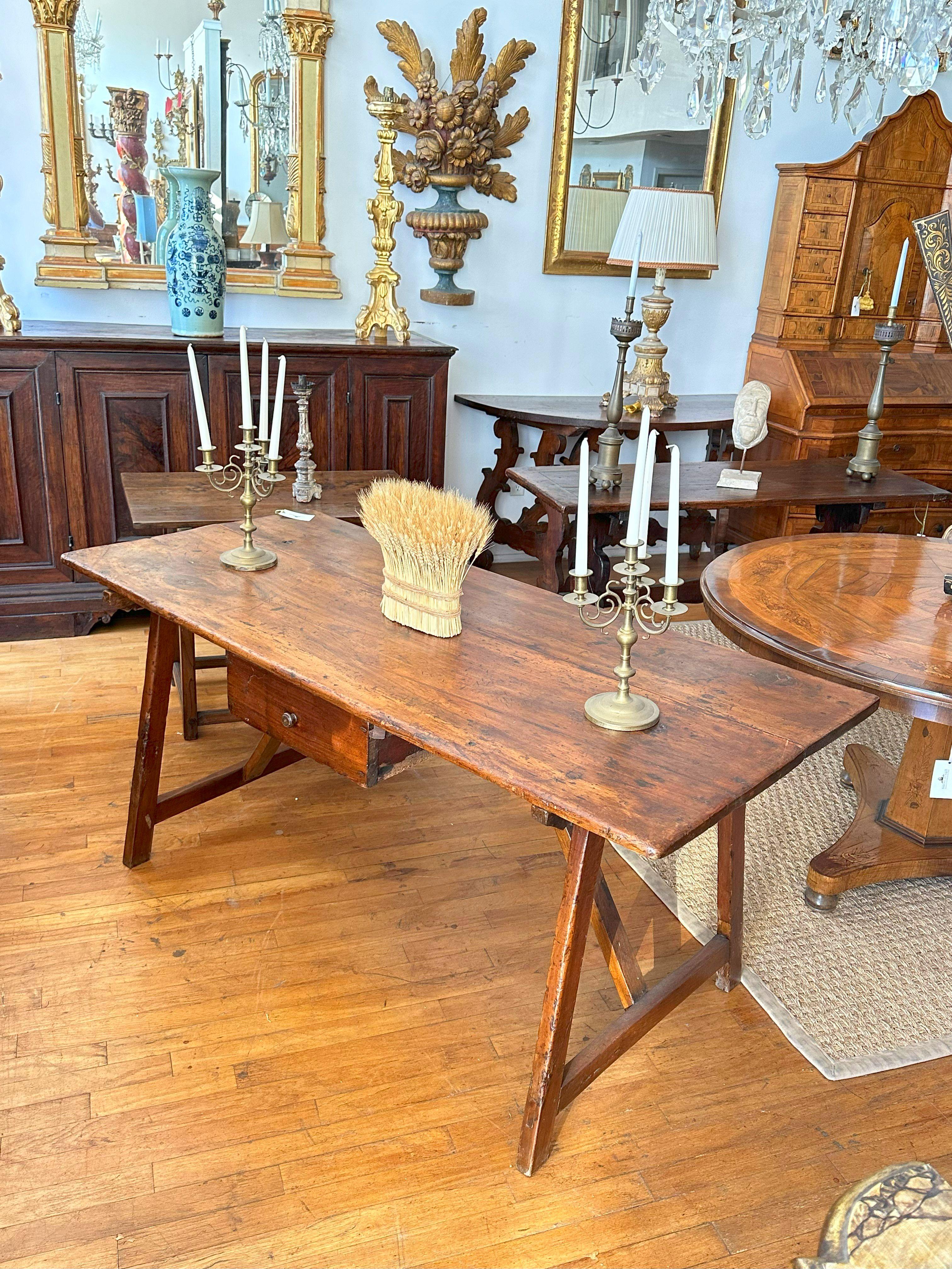 19th Century Tuscan Trestle Table, circa 1860 For Sale