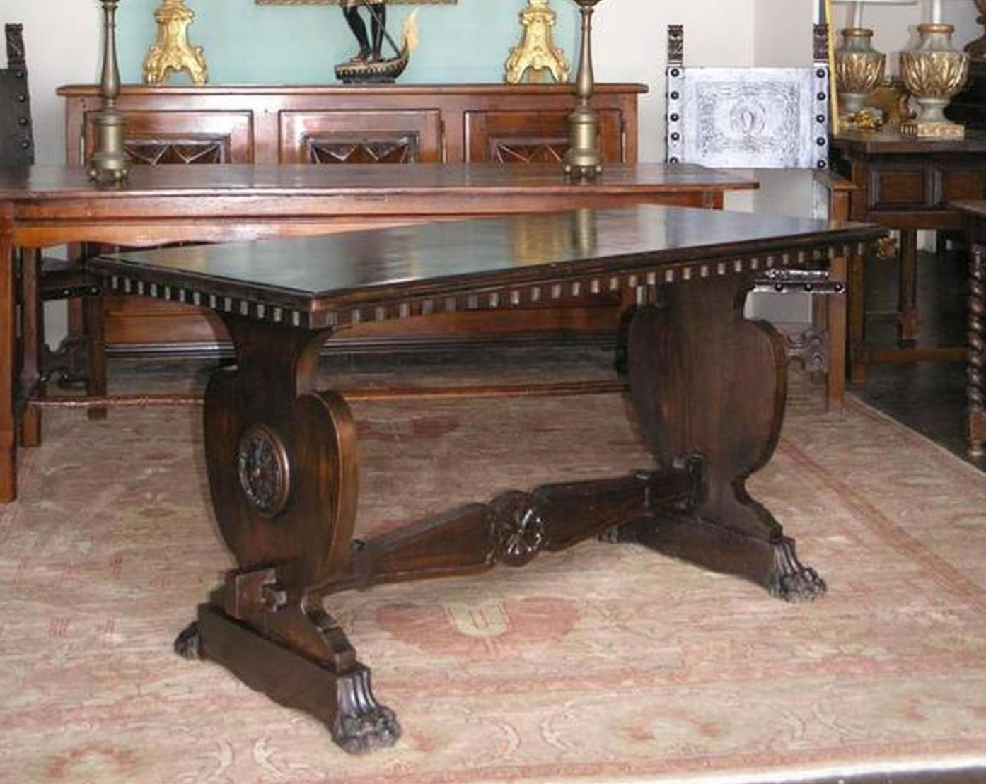 Carved Tuscan Trestle Table For Sale