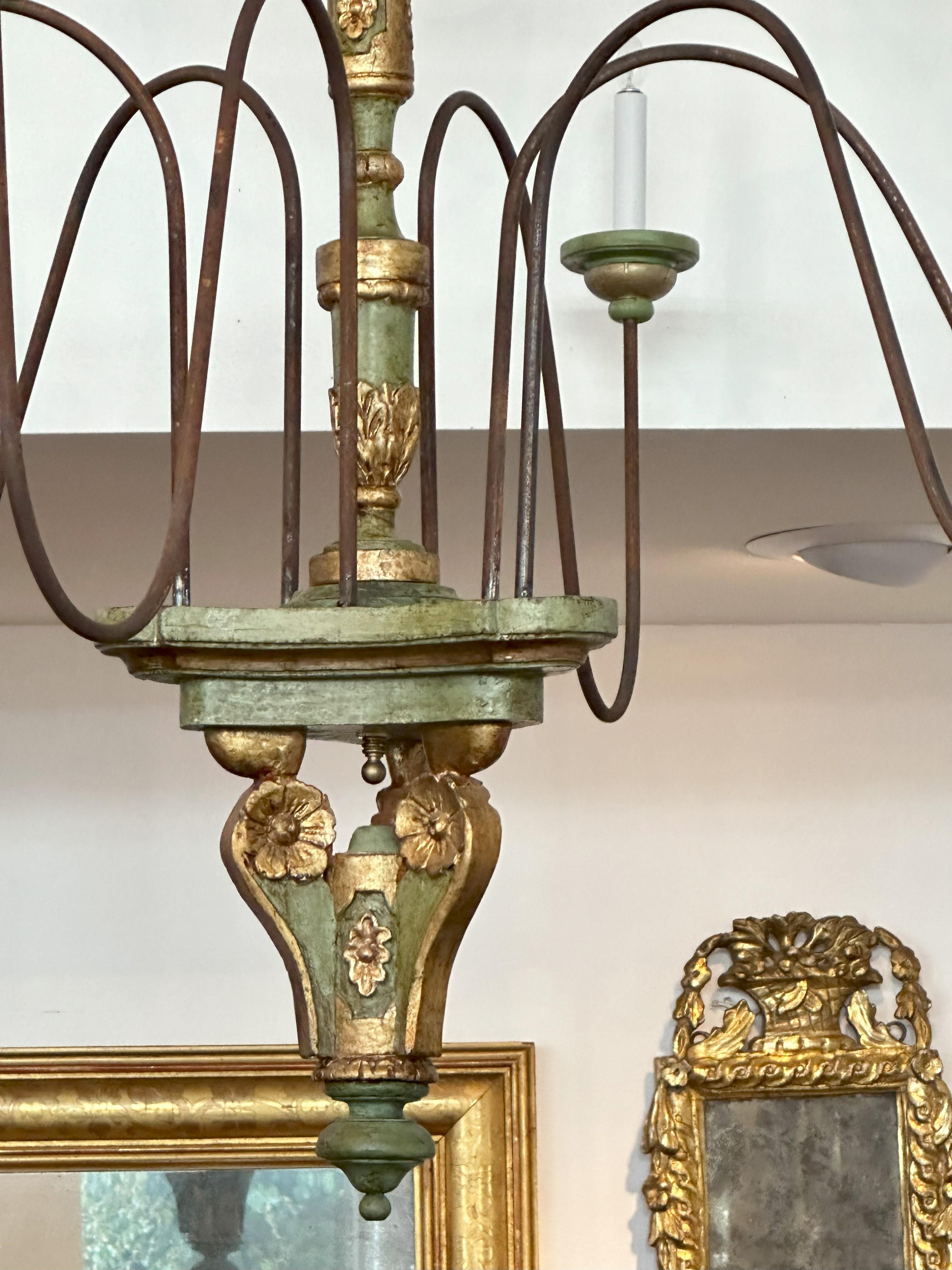 Carved Tuscan Two-Tier Painted Chandelier For Sale