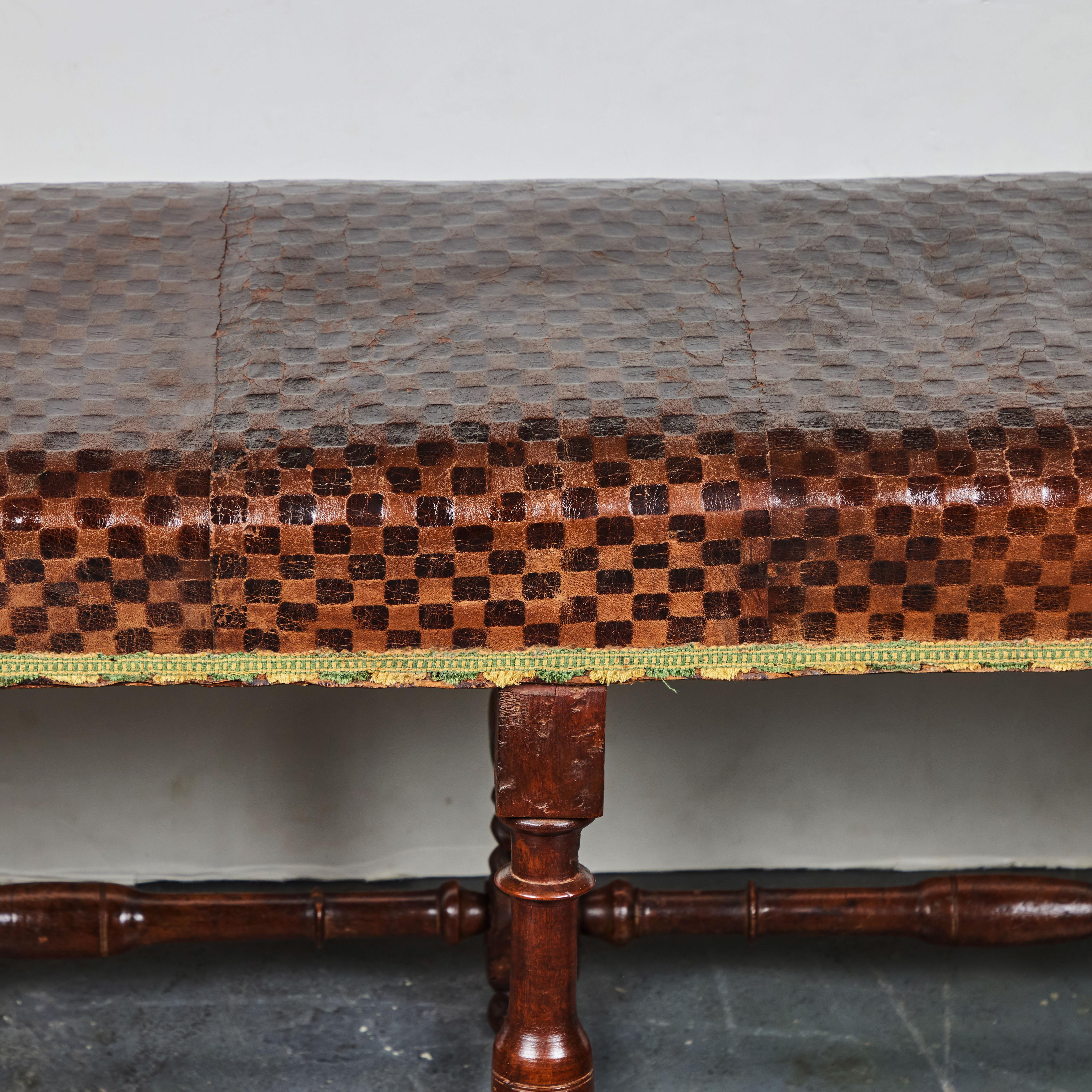 18th Century Tuscan Walnut and Leather Bench For Sale
