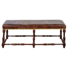 Used Tuscan Walnut and Leather Bench