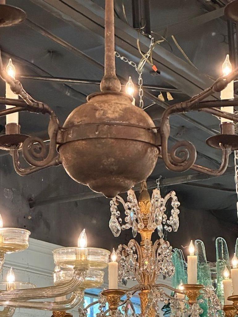 Tuscan Wood and Iron 9-light Chandelier In Good Condition For Sale In Dallas, TX