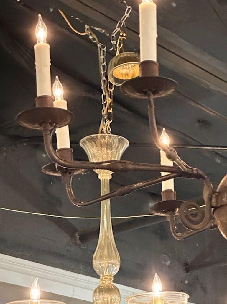 18th Century and Earlier Tuscan Wood and Iron 9-light Chandelier For Sale