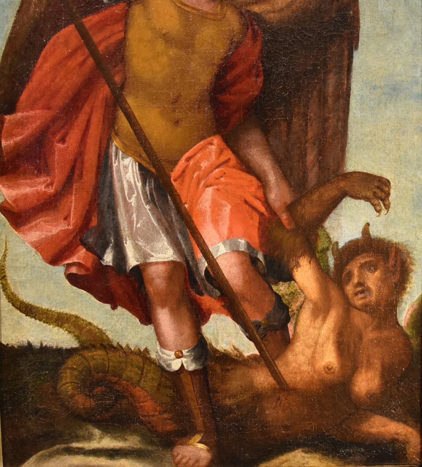 San Miguel Arcángel escuela Toscana Siglo XVI Pintura Óleo sobre lienzo Italia en venta 7