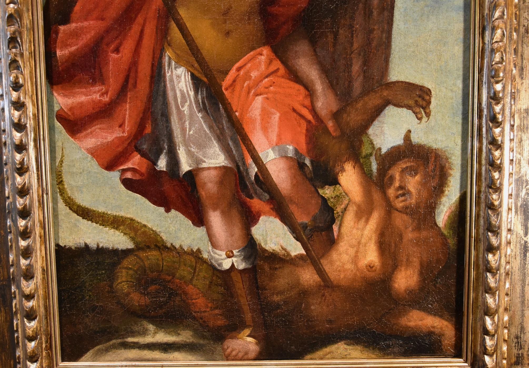 San Miguel Arcángel escuela Toscana Siglo XVI Pintura Óleo sobre lienzo Italia en venta 1