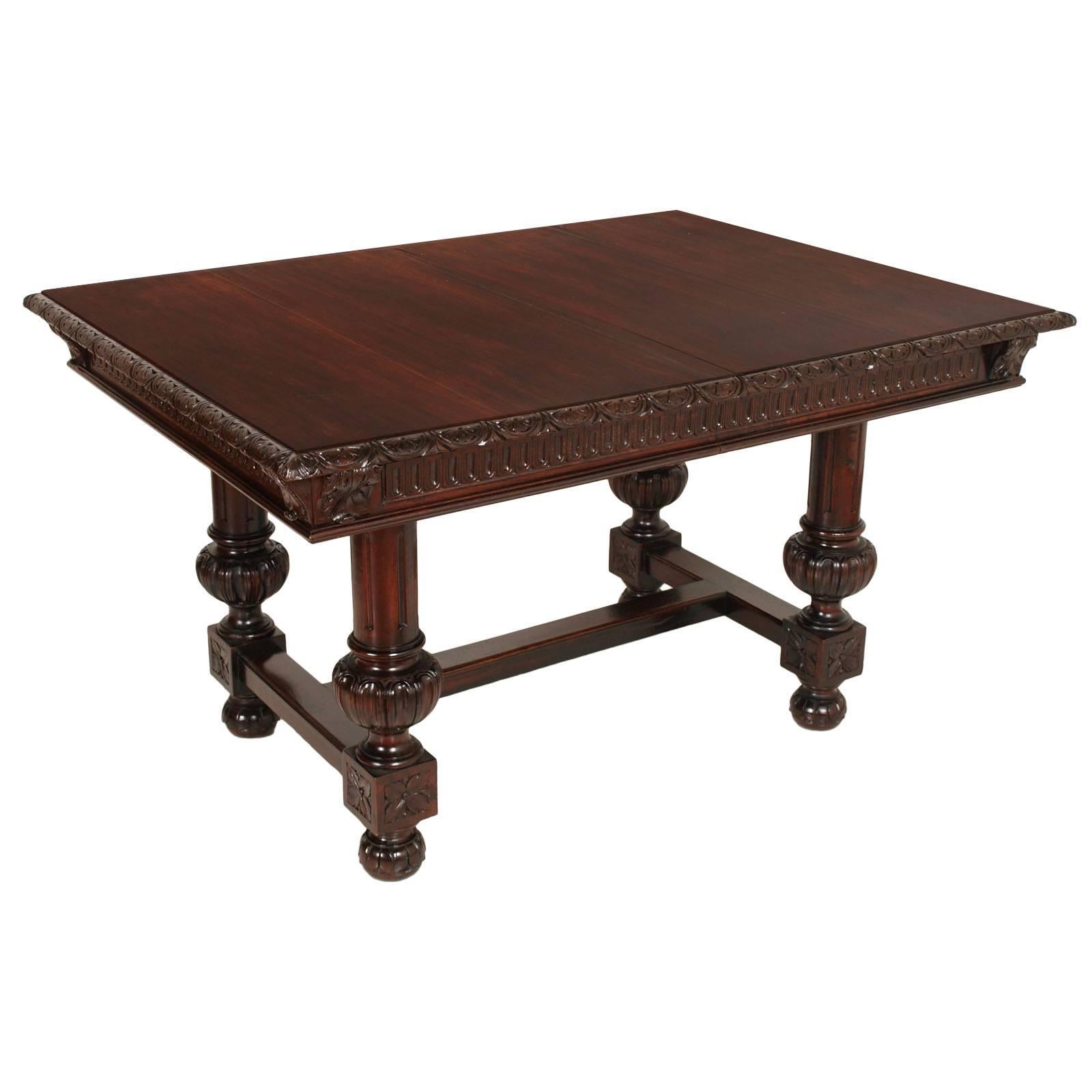 Tuscany 19th Century Renaissance Table with Six Chairs, Hand-Carved Walnut For Sale 1