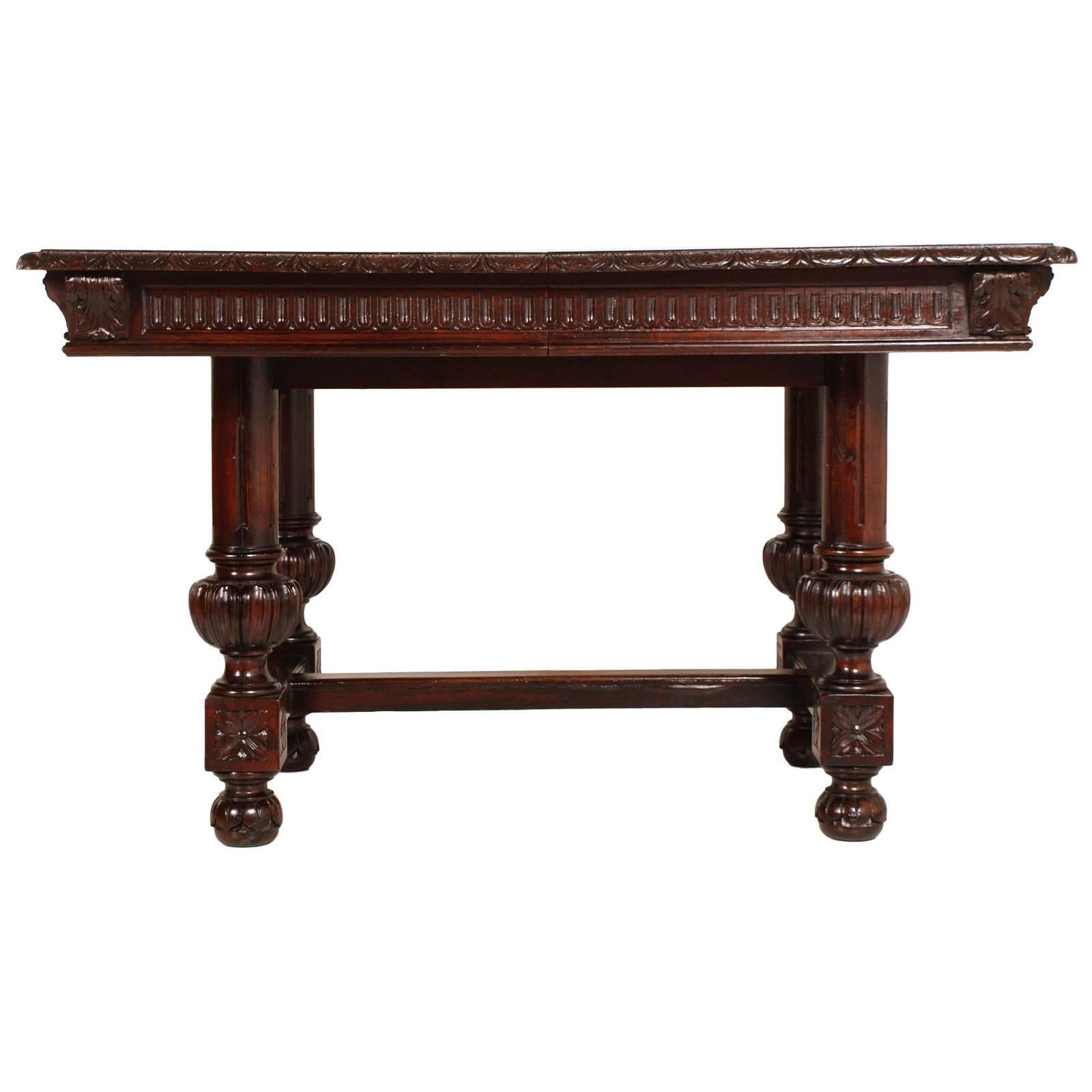 Tuscany 19th Century Renaissance Table with Six Chairs, Hand-Carved Walnut For Sale 2