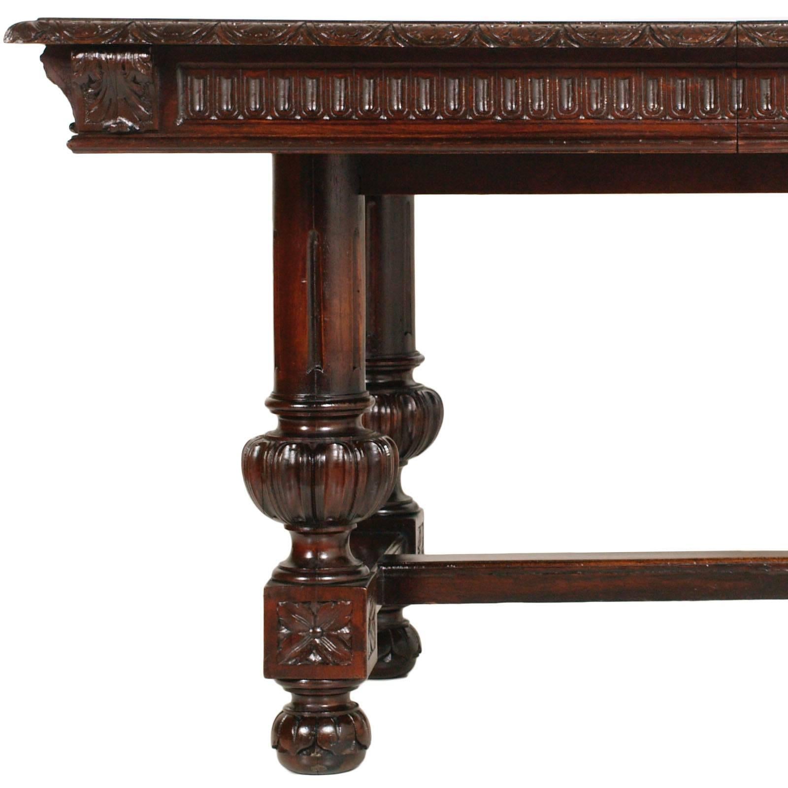 Tuscany 19th Century Renaissance Table with Six Chairs, Hand-Carved Walnut For Sale 3