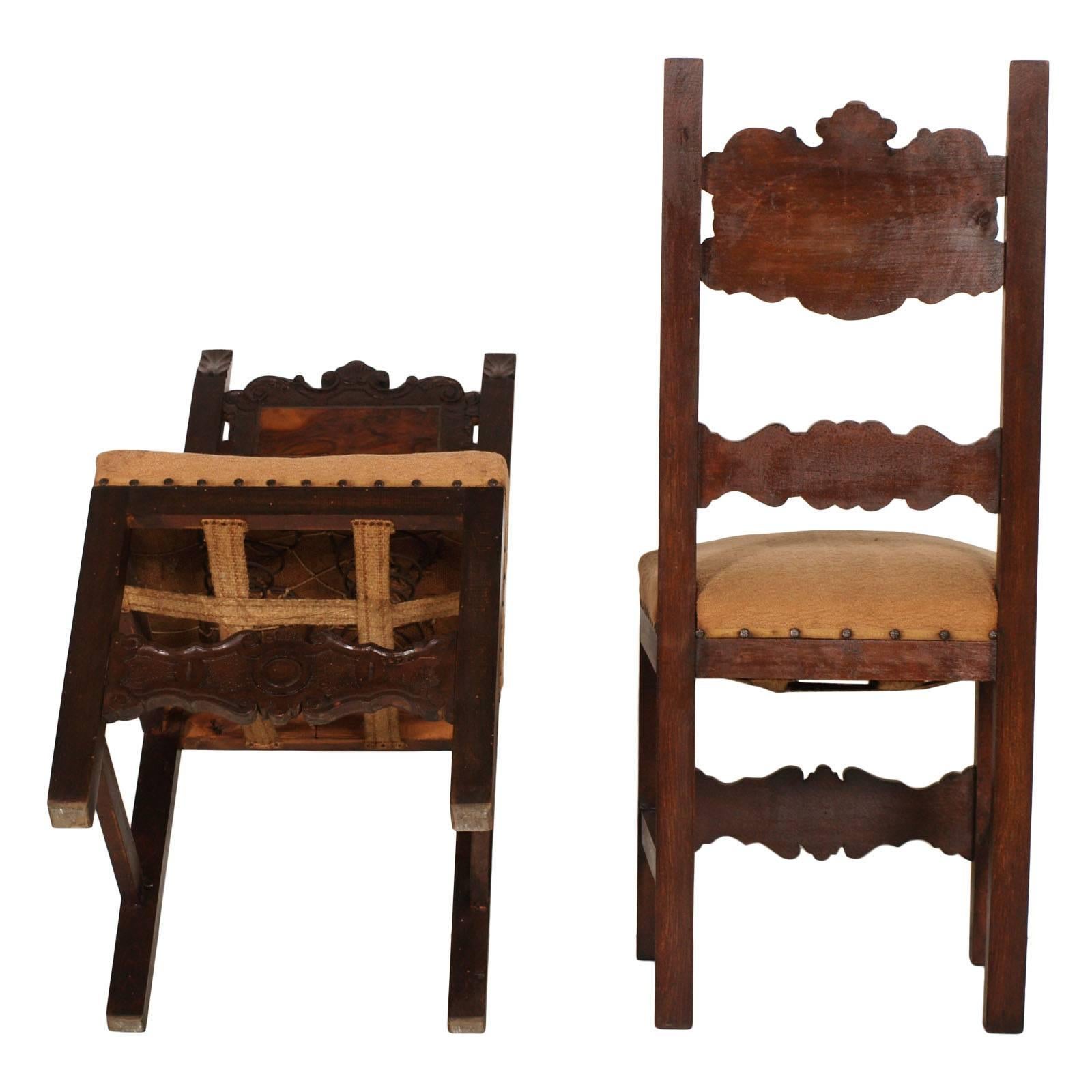 Tuscany 19th Century Renaissance Table with Six Chairs, Hand-Carved Walnut For Sale 5