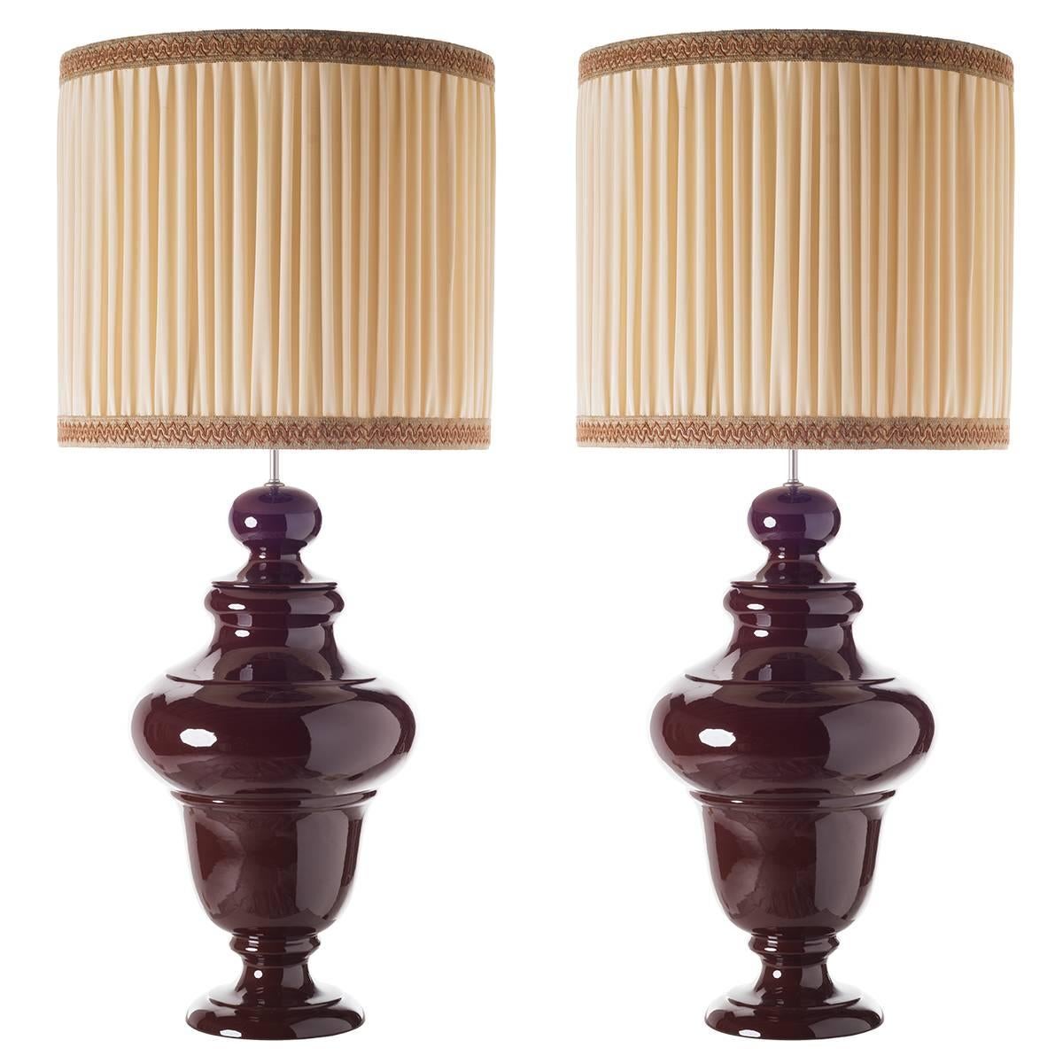 Tuscany Table Lamps, Ceramic Sinuous Shaped Pair For Sale