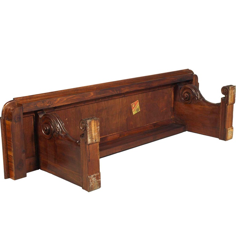 Tuscany Antique Carved Walnut Inlaid Entry Palladian Bench