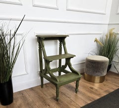 Tuscany Italian Country Carved Painted Wood 3-Step Library Ladder
