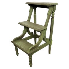 Tuscany Italian Country Carved Painted Wood 3-Step Library Ladder