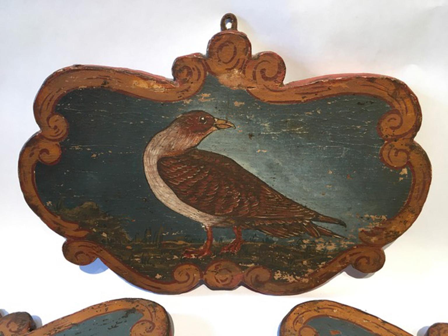 Italy Late 18th Century Set 3 Wooden Birds Painted Panels Boards 8