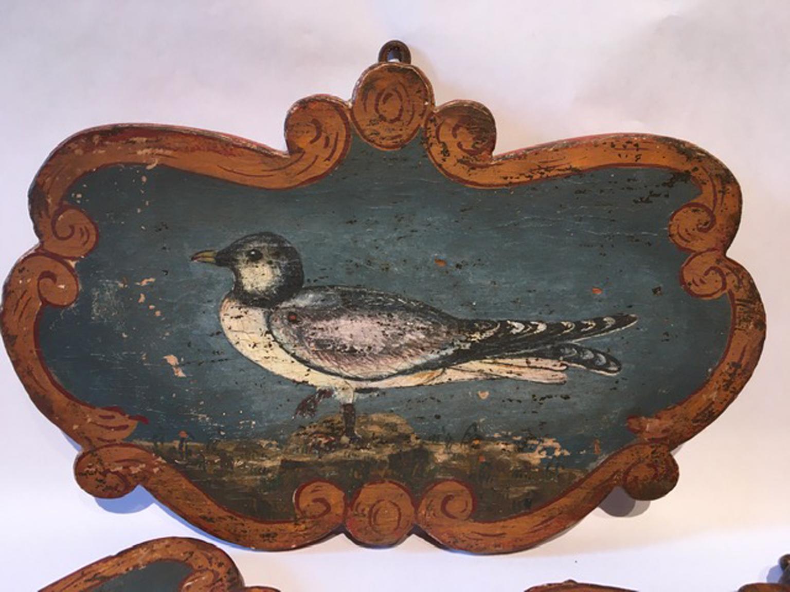 Italy Late 18th Century Set 3 Wooden Birds Painted Panels Boards 10