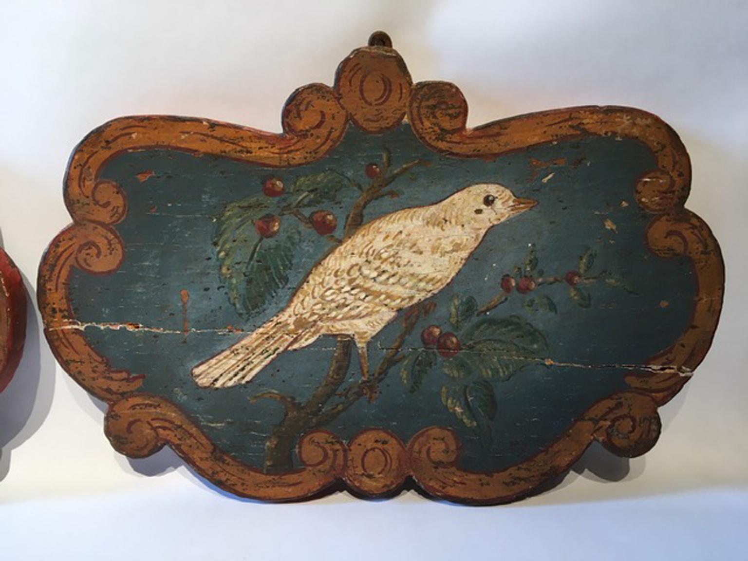 Italian Italy Late 18th Century Set 3 Wooden Birds Painted Panels Boards