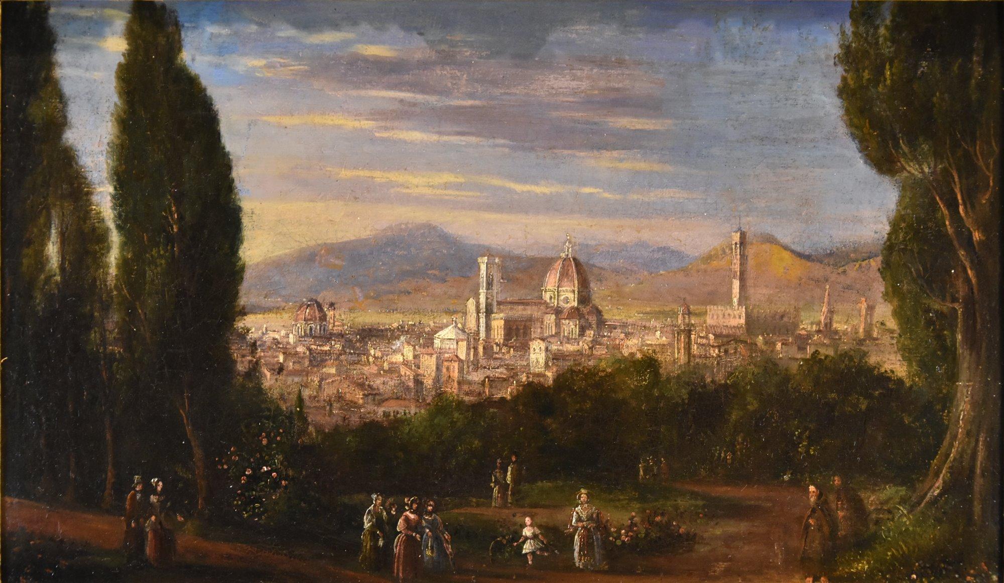 Landschaftsansicht Florenz 18/19. Jahrhundert Gemälde Toskana Schule Öl auf Leinwand Italien (Romantik), Painting, von Tuscany painter 