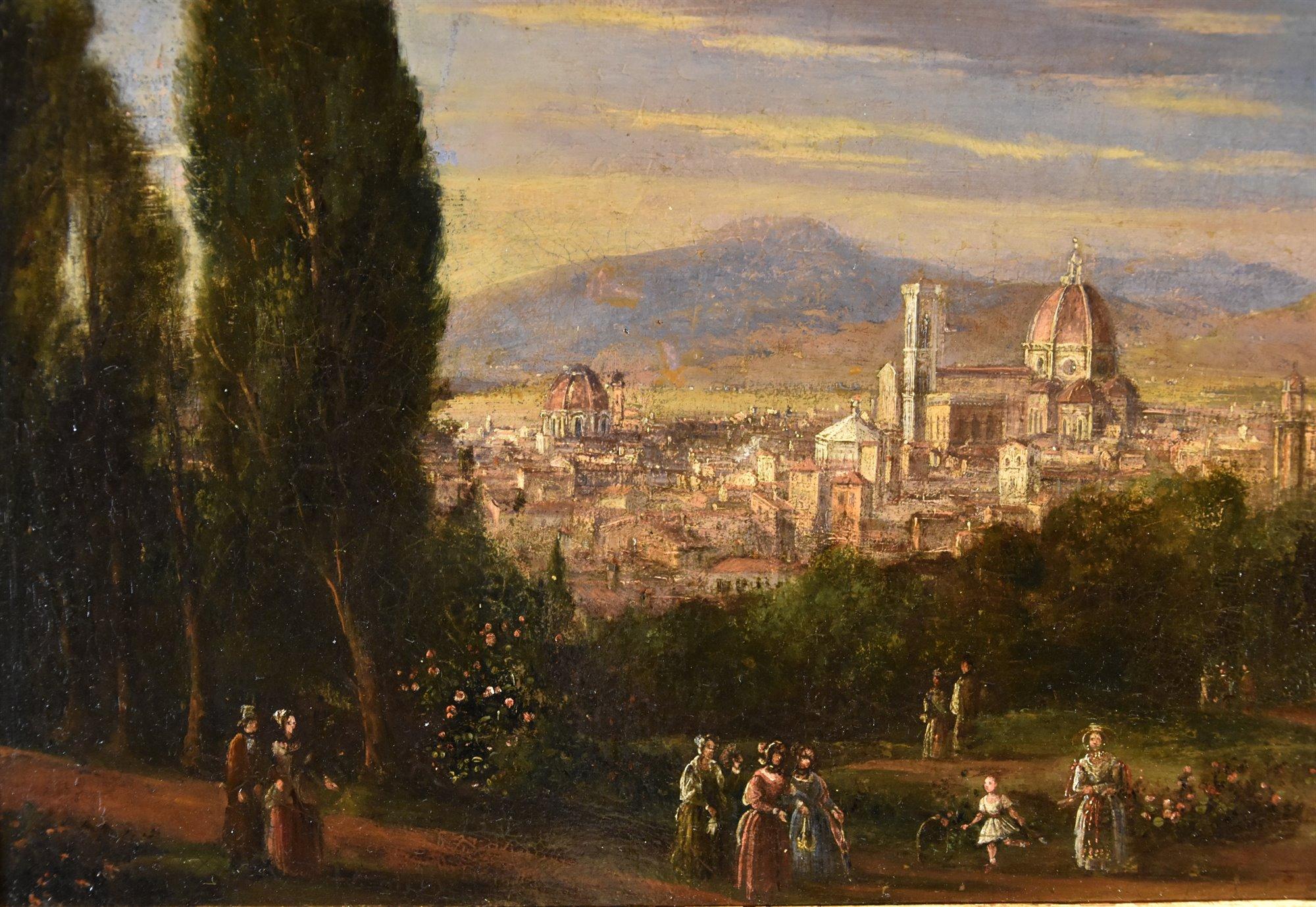 Landschaftsansicht Florenz 18/19. Jahrhundert Gemälde Toskana Schule Öl auf Leinwand Italien im Angebot 2