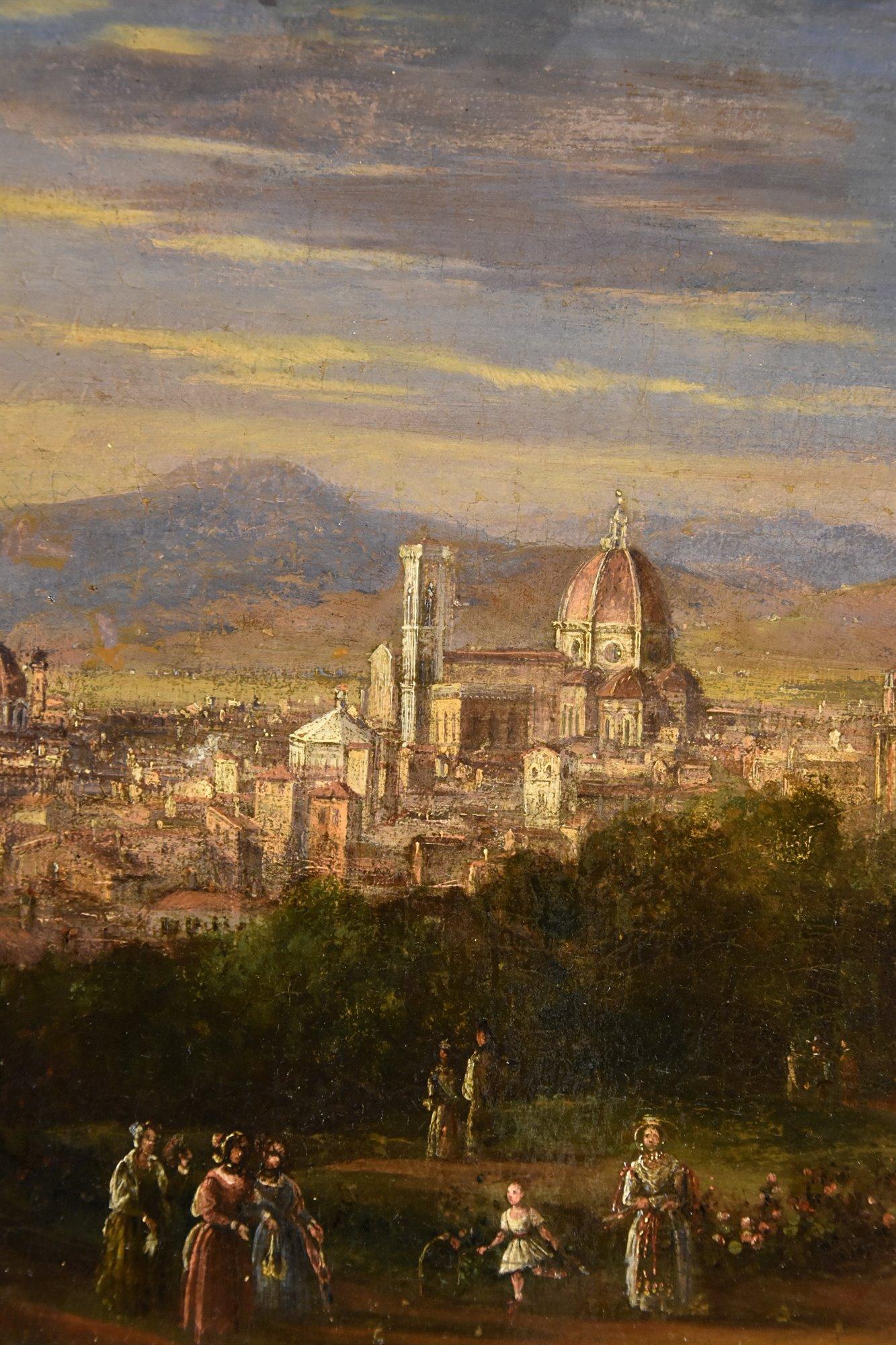 Landschaftsansicht Florenz 18/19. Jahrhundert Gemälde Toskana Schule Öl auf Leinwand Italien im Angebot 4