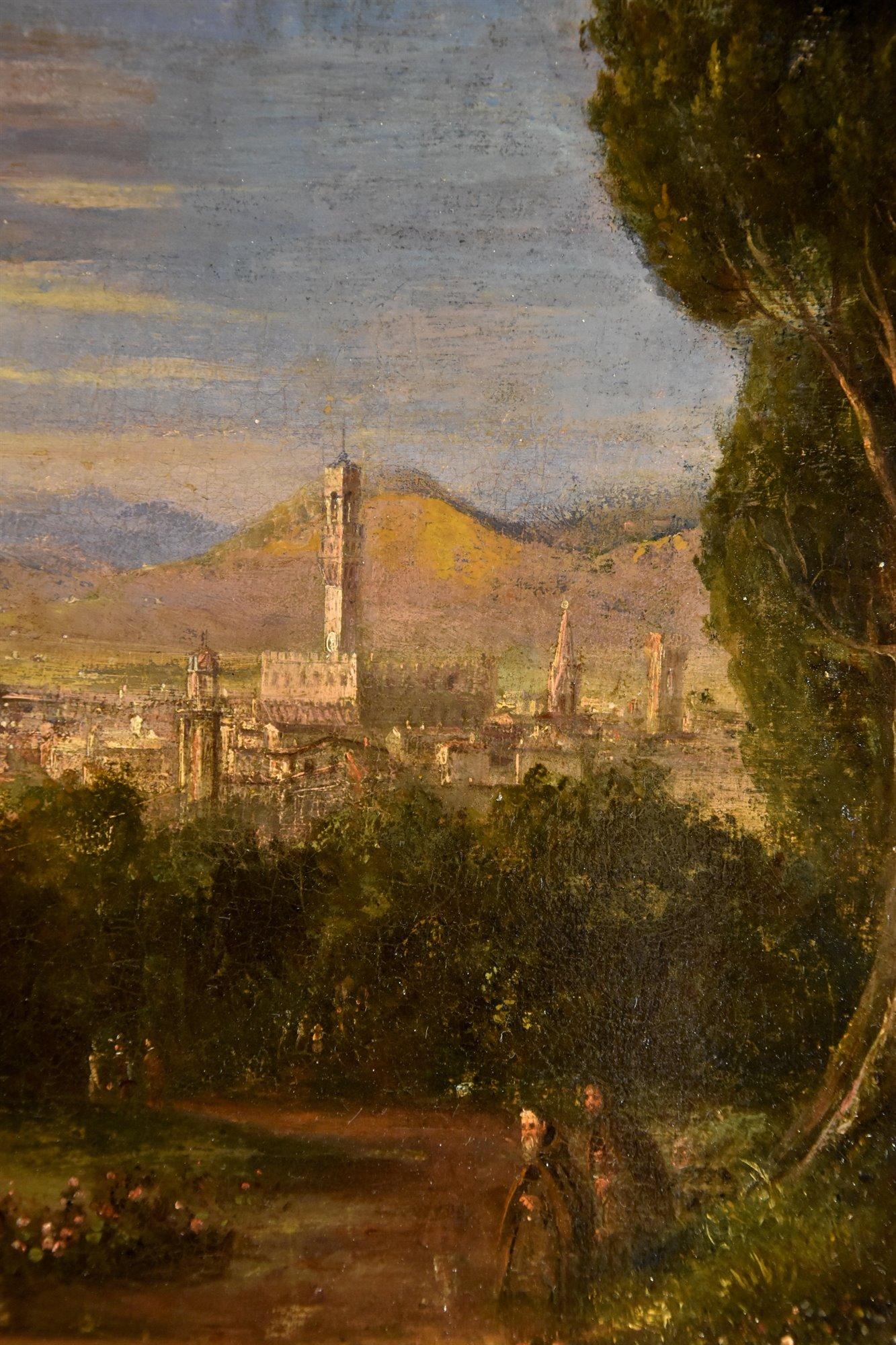 Landschaftsansicht Florenz 18/19. Jahrhundert Gemälde Toskana Schule Öl auf Leinwand Italien im Angebot 5