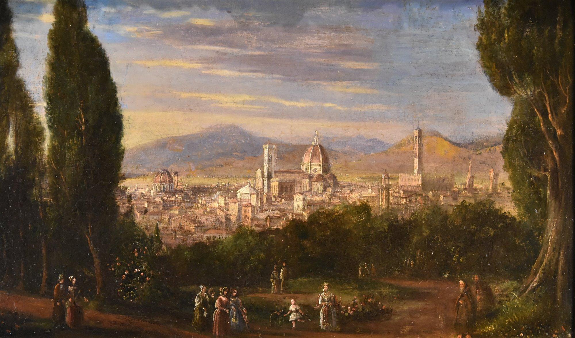 Landschaftsansicht Florenz 18/19. Jahrhundert Gemälde Toskana Schule Öl auf Leinwand Italien im Angebot 6