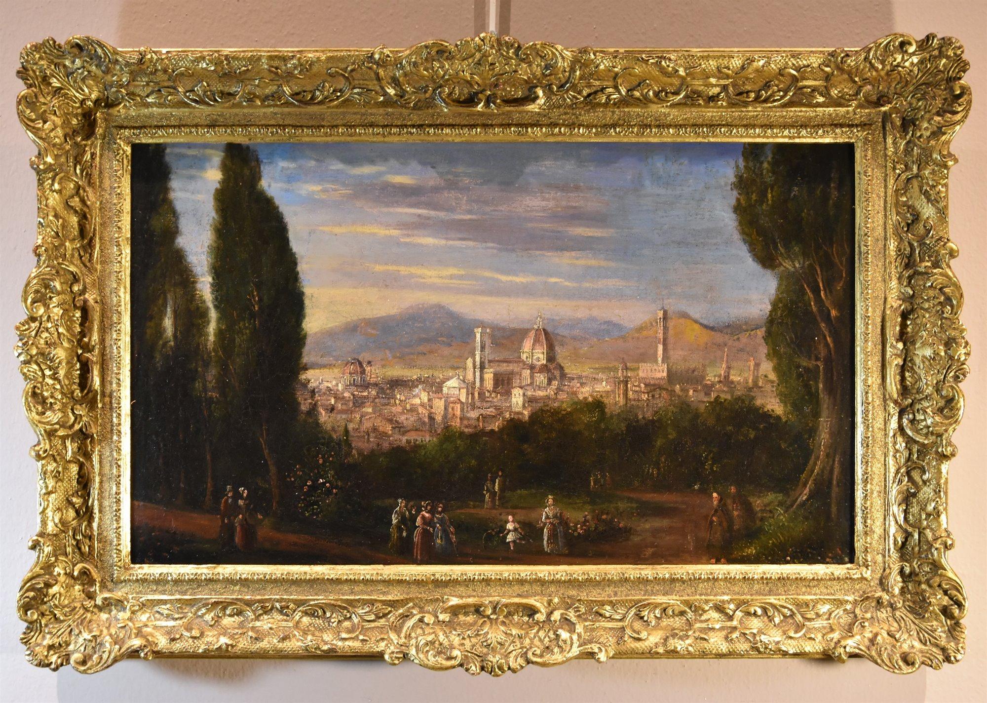 Paysage Florence 18/19ème siècle Peinture école Toscane Huile sur toile Italie