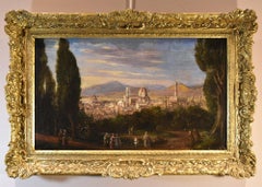 Paysage Florence 18/19ème siècle Peinture école Toscane Huile sur toile Italie