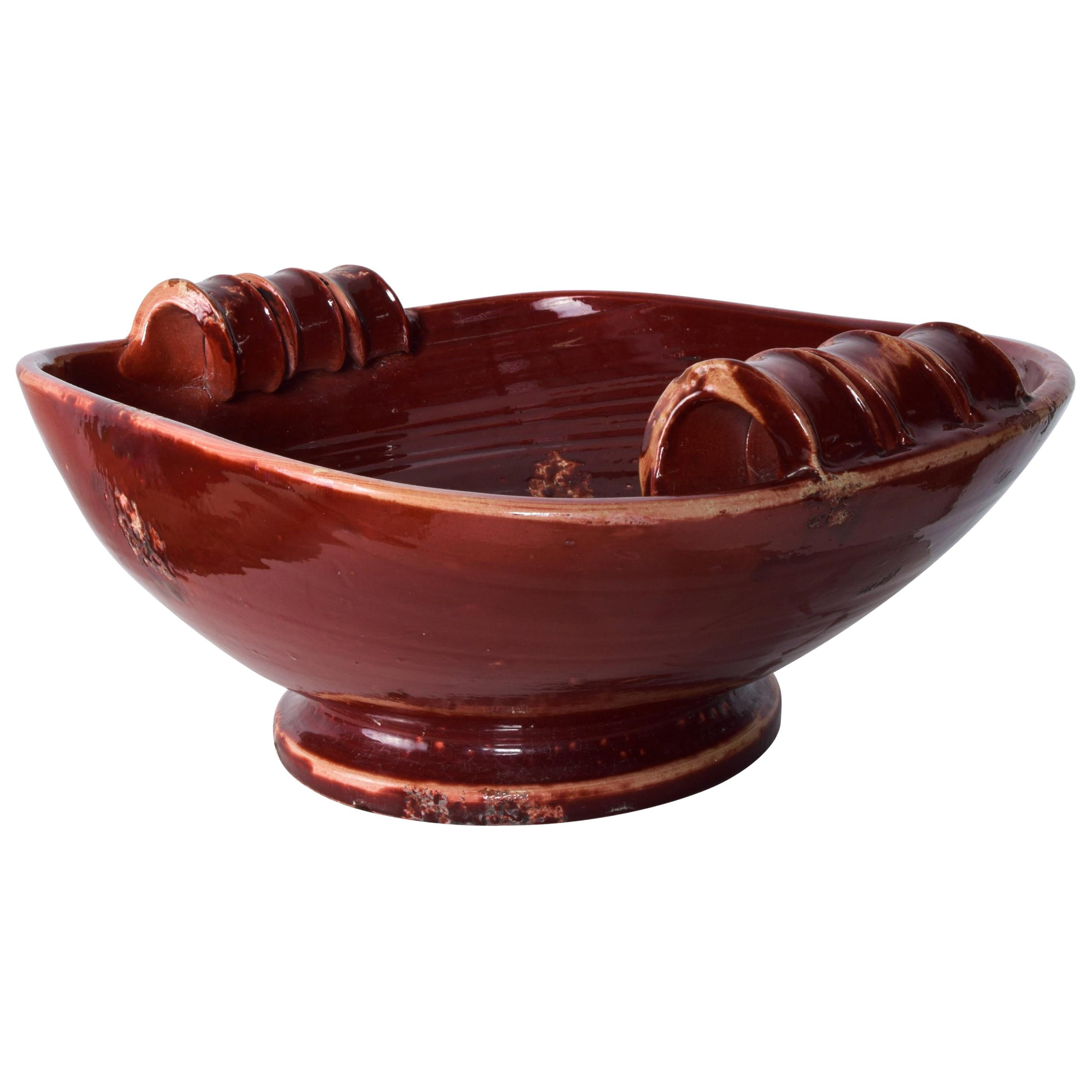 Italian Pottery Tuscany Large Sculptural Red Bowl
Maker stamp For Fortunata made in Tuscany Italy.
Fabulous French Italian Design
9 h x 16.5 d x 22.25 w
Original vintage unrestored condition. 
Refer to images.