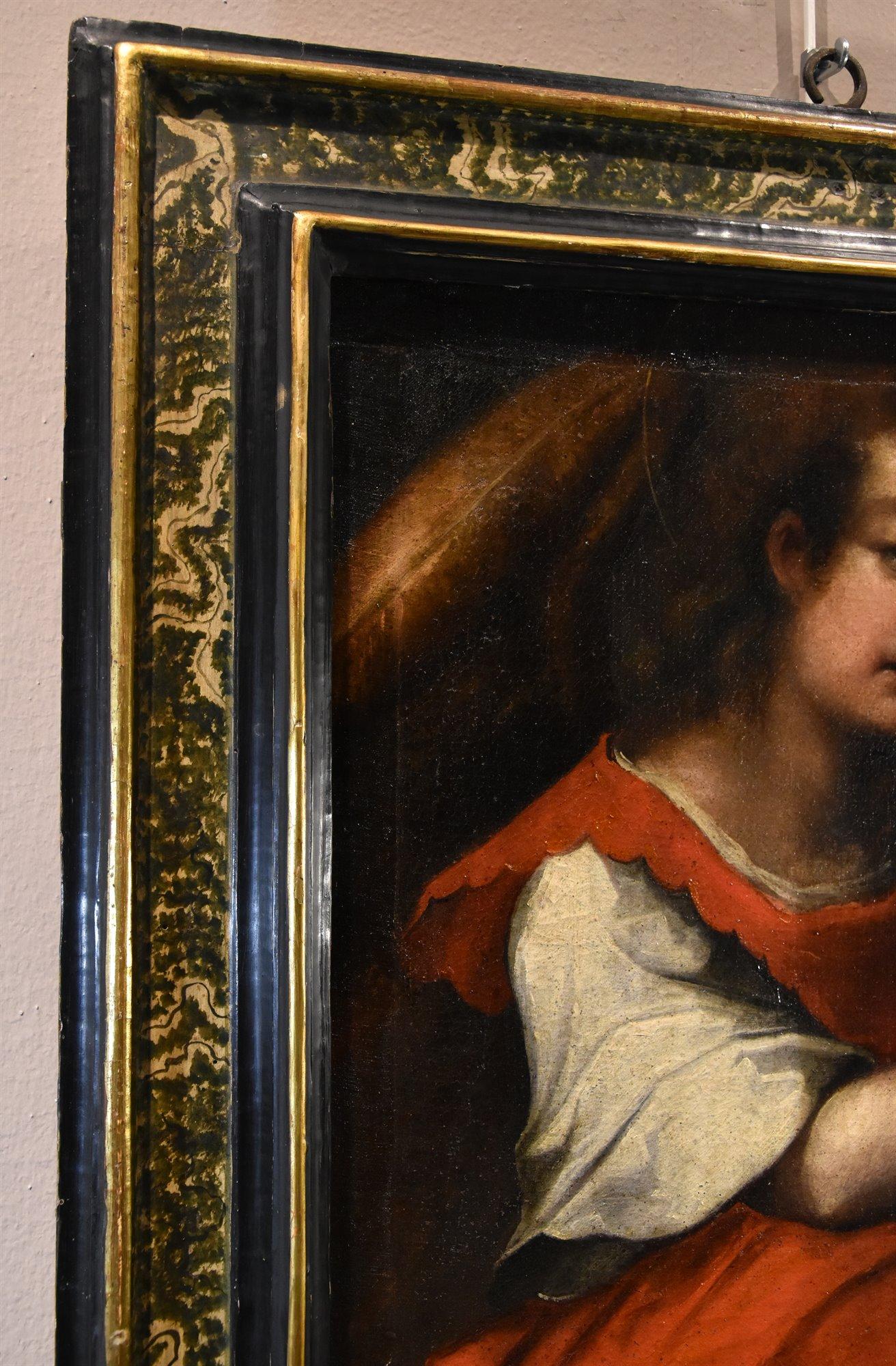 Ange de l'Annonciation Peinture 17ème siècle Huile sur toile Ancien maître Ecole de Toscane en vente 6