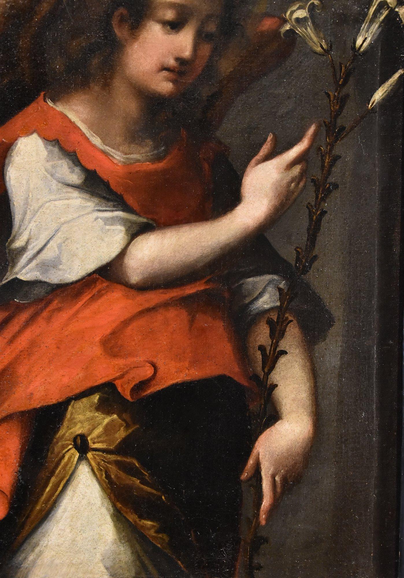 Ange de l'Annonciation Peinture 17ème siècle Huile sur toile Ancien maître Ecole de Toscane - Noir Figurative Painting par Tuscany school from 17th Century