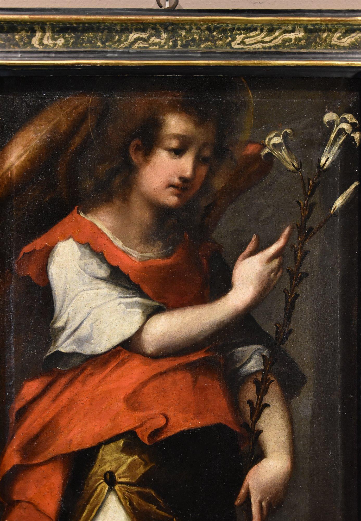 Ange de l'Annonciation Peinture 17ème siècle Huile sur toile Ancien maître Ecole de Toscane en vente 1