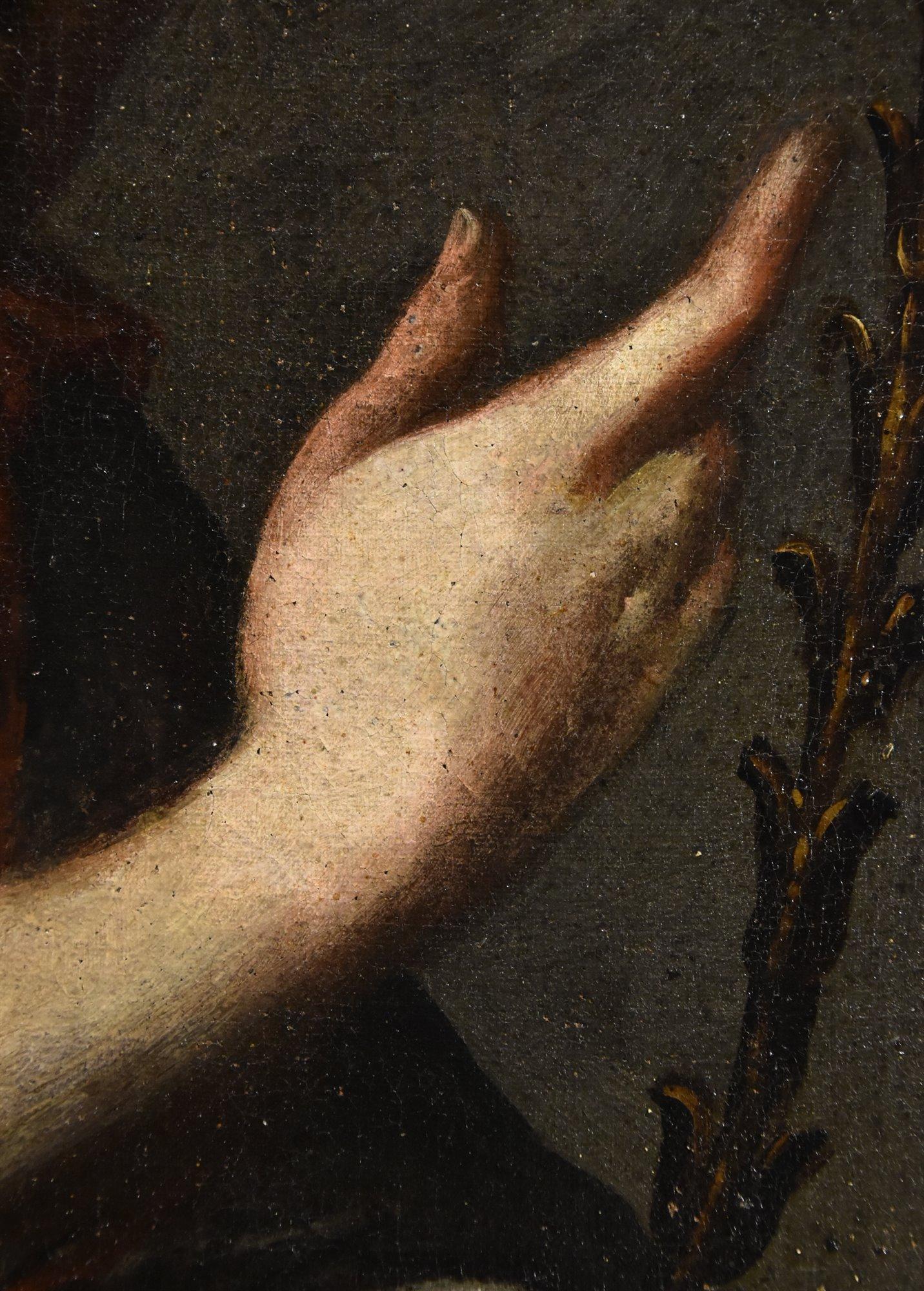 Ange de l'Annonciation Peinture 17ème siècle Huile sur toile Ancien maître Ecole de Toscane en vente 4