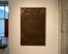 Large painting with soil, framed in pine wood, minimalist forest, brown.