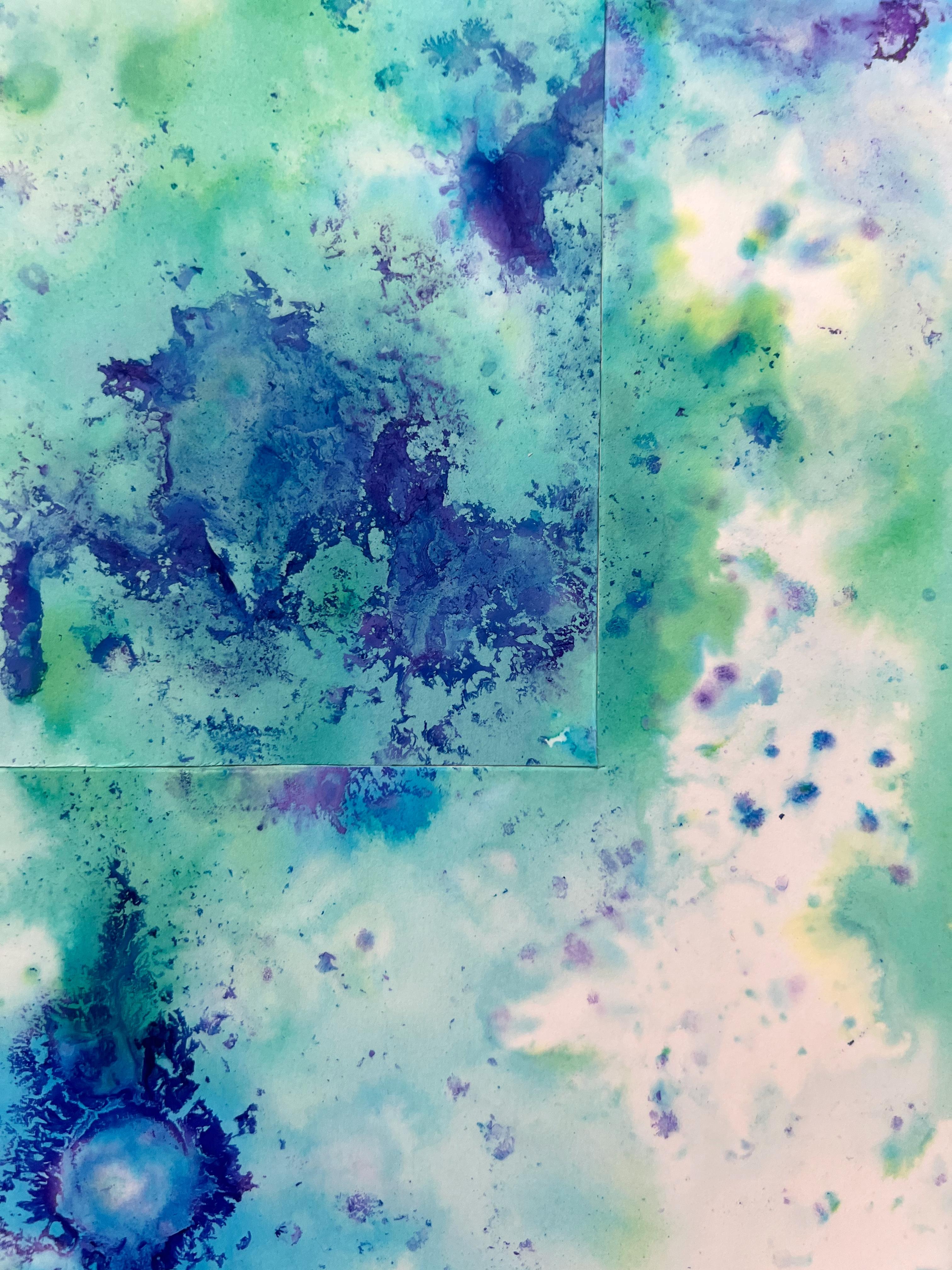 Zeitgenössische blaue und grüne Malerei auf Papier, Seelandschaft, Abstrakter Expressionist (Abstrakter Expressionismus), Painting, von TUSET