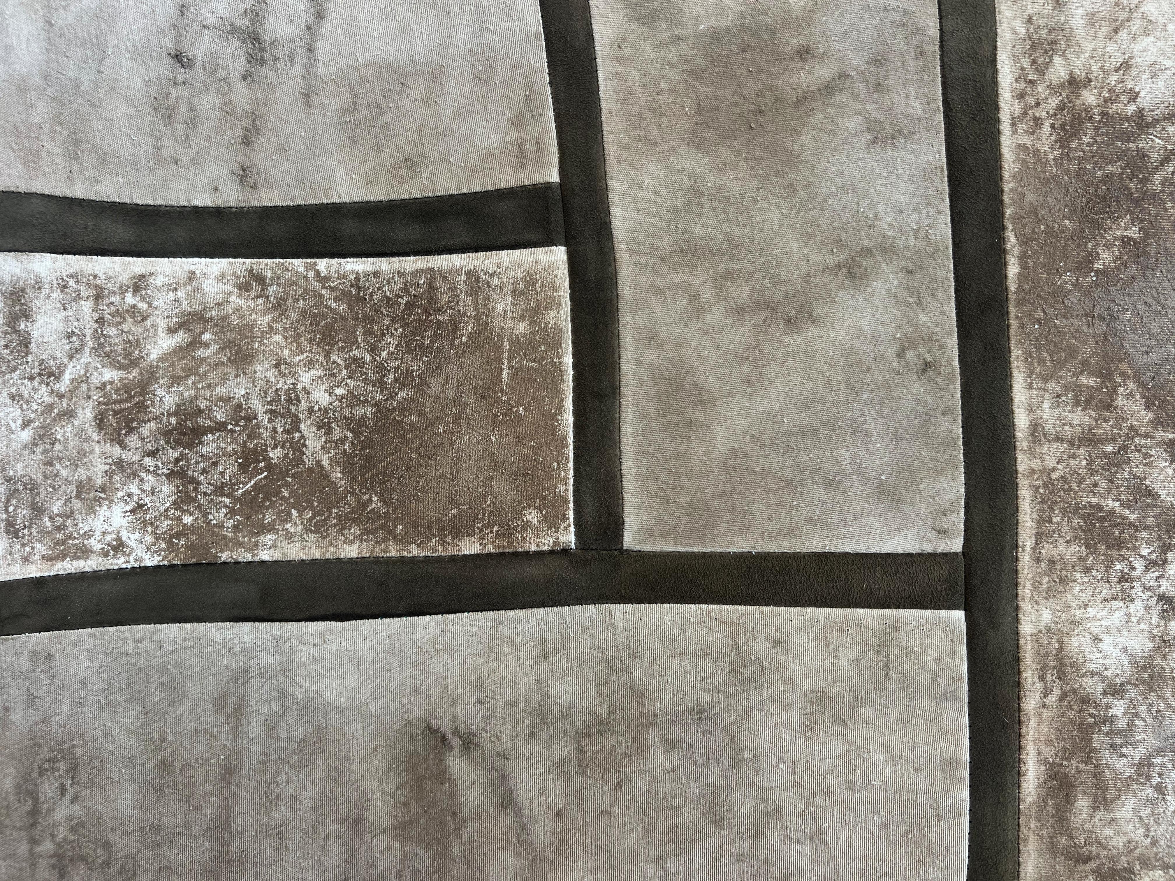 Cotton canvas and leather patchwork, Arte Povera, Brown Informalism - Painting by TUSET