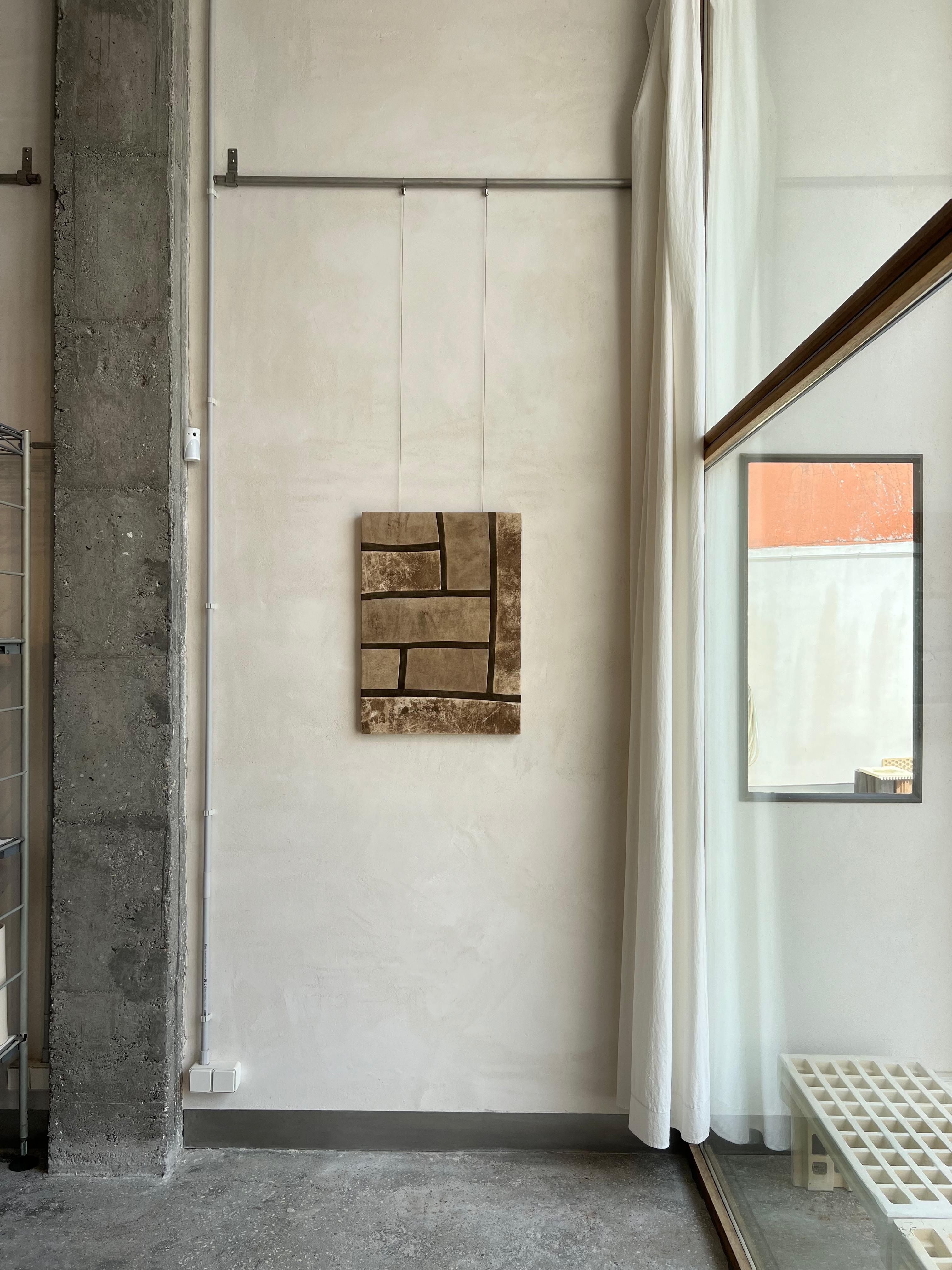 Cotton canvas and leather patchwork, Arte Povera, Brown Informalism - Contemporary Painting by TUSET