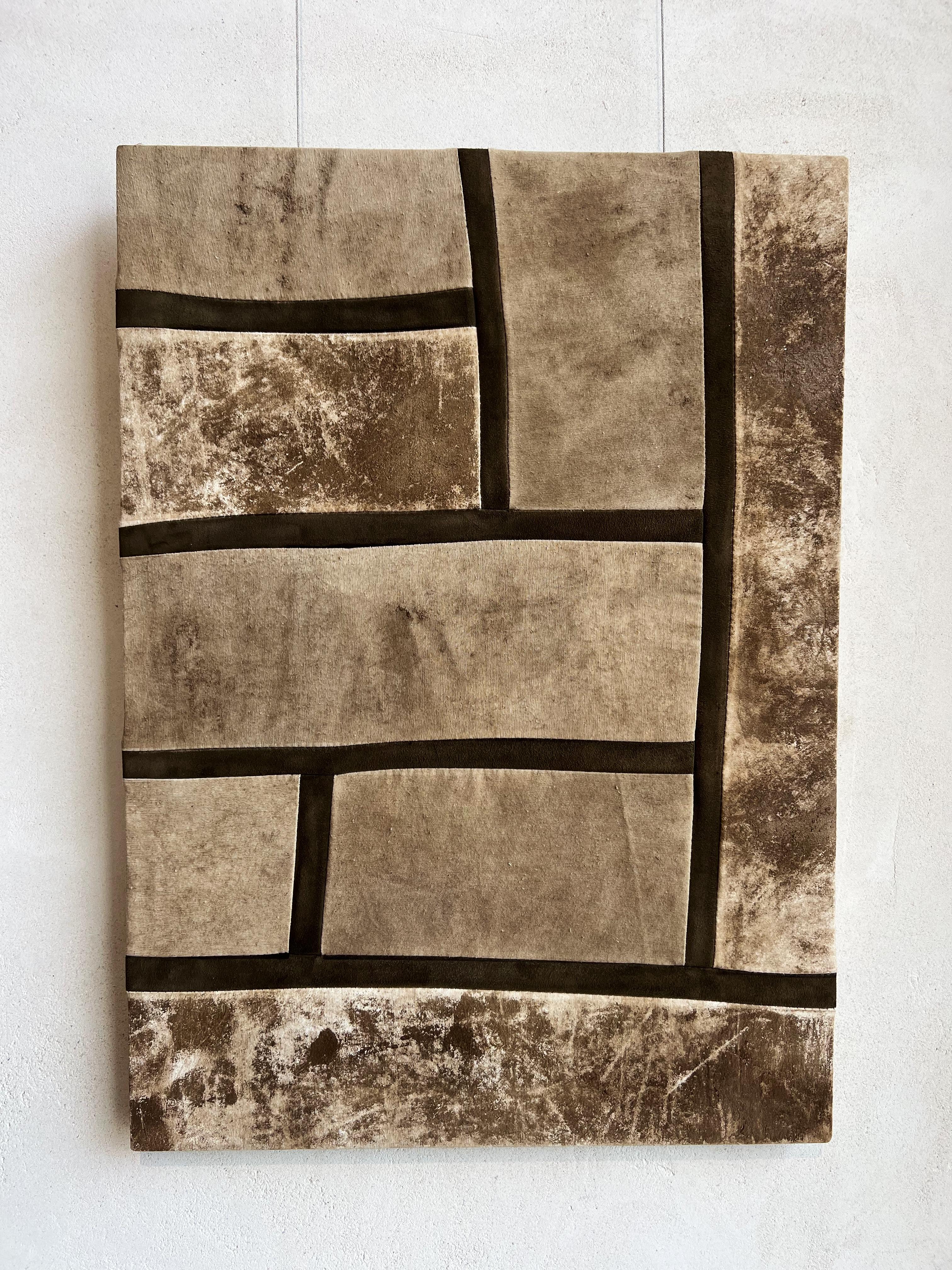 TUSET Abstract Painting - Cotton canvas and leather patchwork, Arte Povera, Brown Informalism