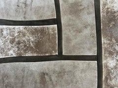 Lienzo de algodón y patchwork de cuero, Arte Povera, Pintura a rayas marrones