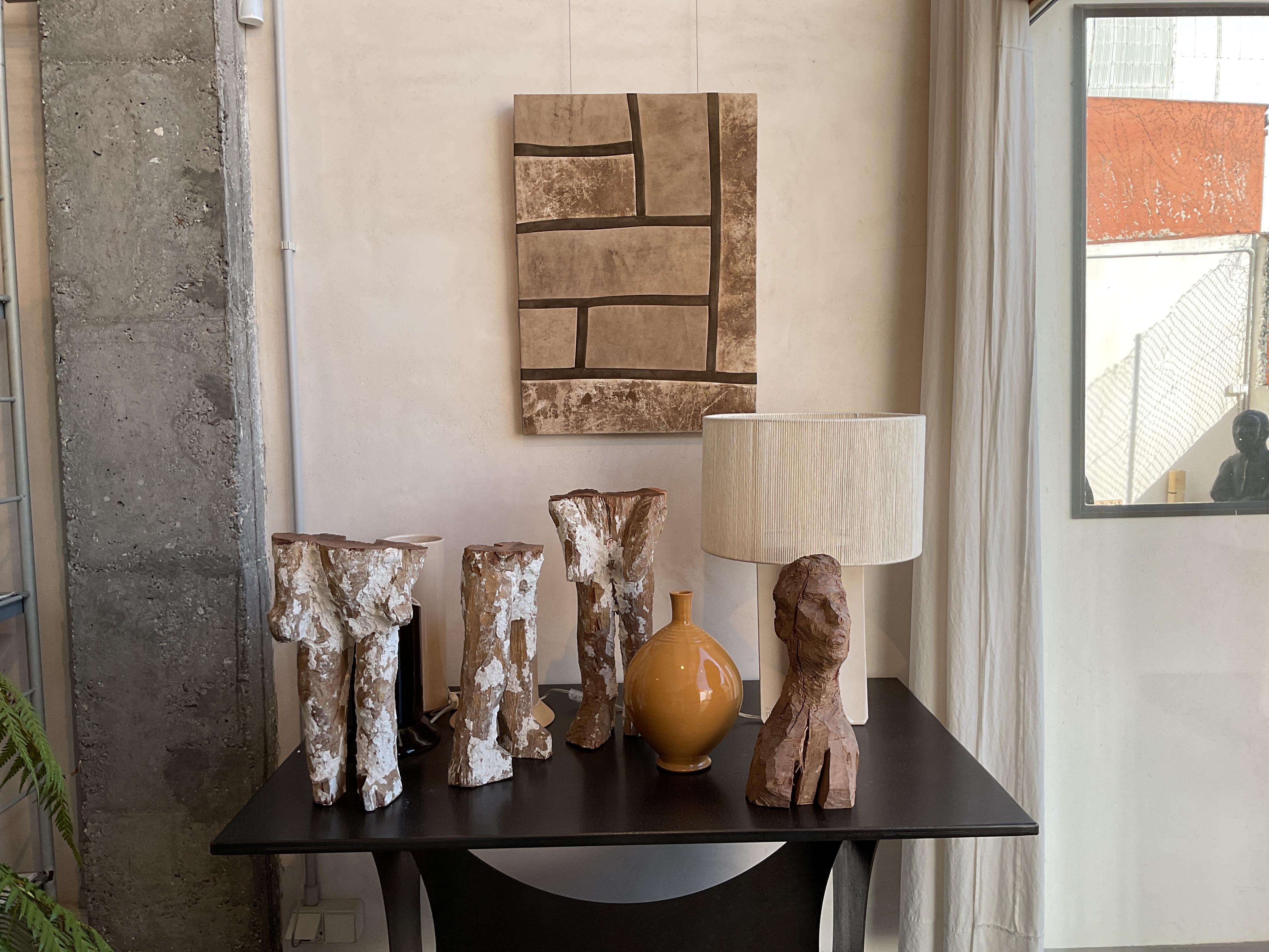 Baumwoll-Leinwand und Leder-Patchwork, Arte Povera, Braune Streifen Malerei im Angebot 1