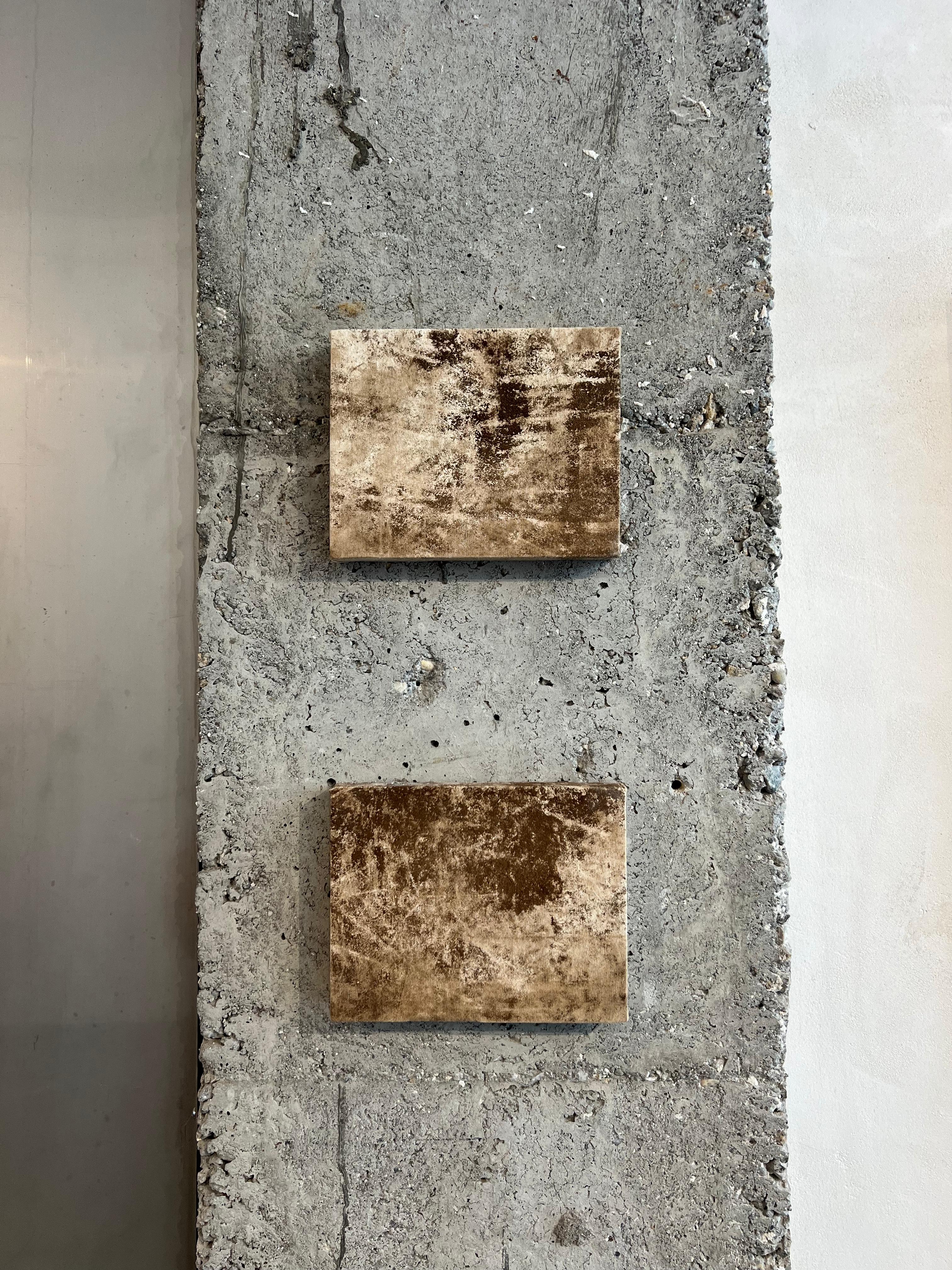 Empty and full, informalist painting with natural pigments on cotton with frame - Neo-Expressionist Art by TUSET