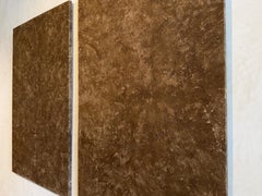 Grande dipinto di terra, cotone e legno di pino, marrone grezzo, dettagli minimalisti
