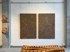 Grande dipinto di terra, cotone e legno di pino, marrone grezzo, dettagli minimalisti