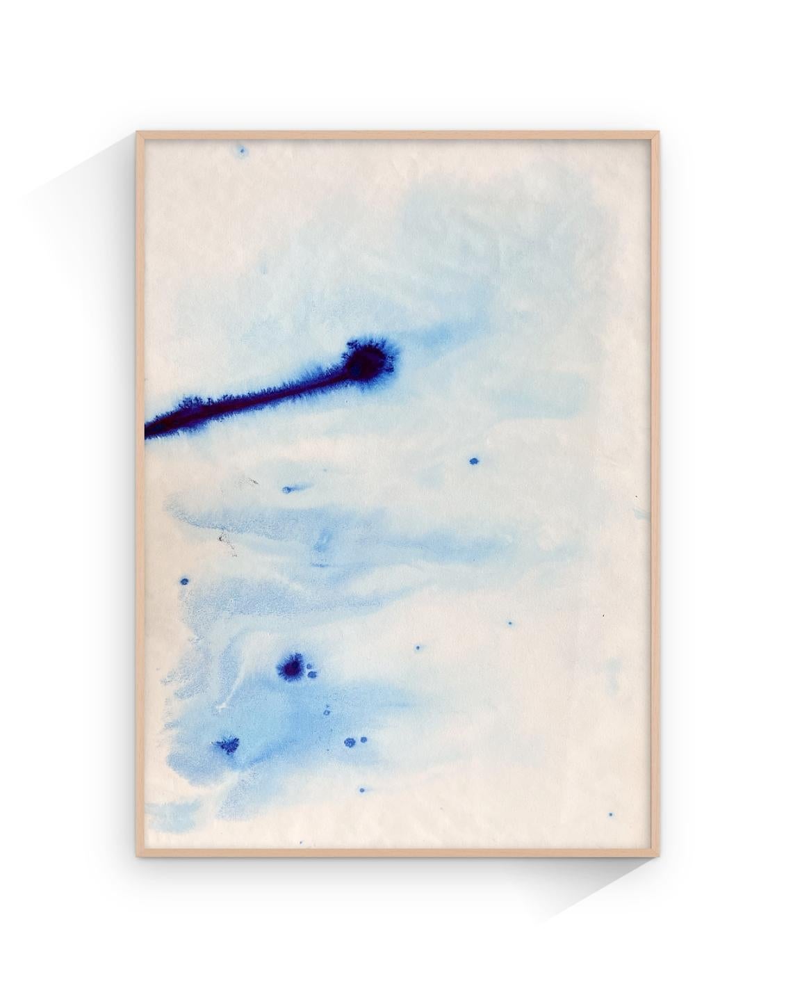Set di 2 dipinti originali di espressionismo astratto su carta, mare blu (firmato) - Painting di TUSET