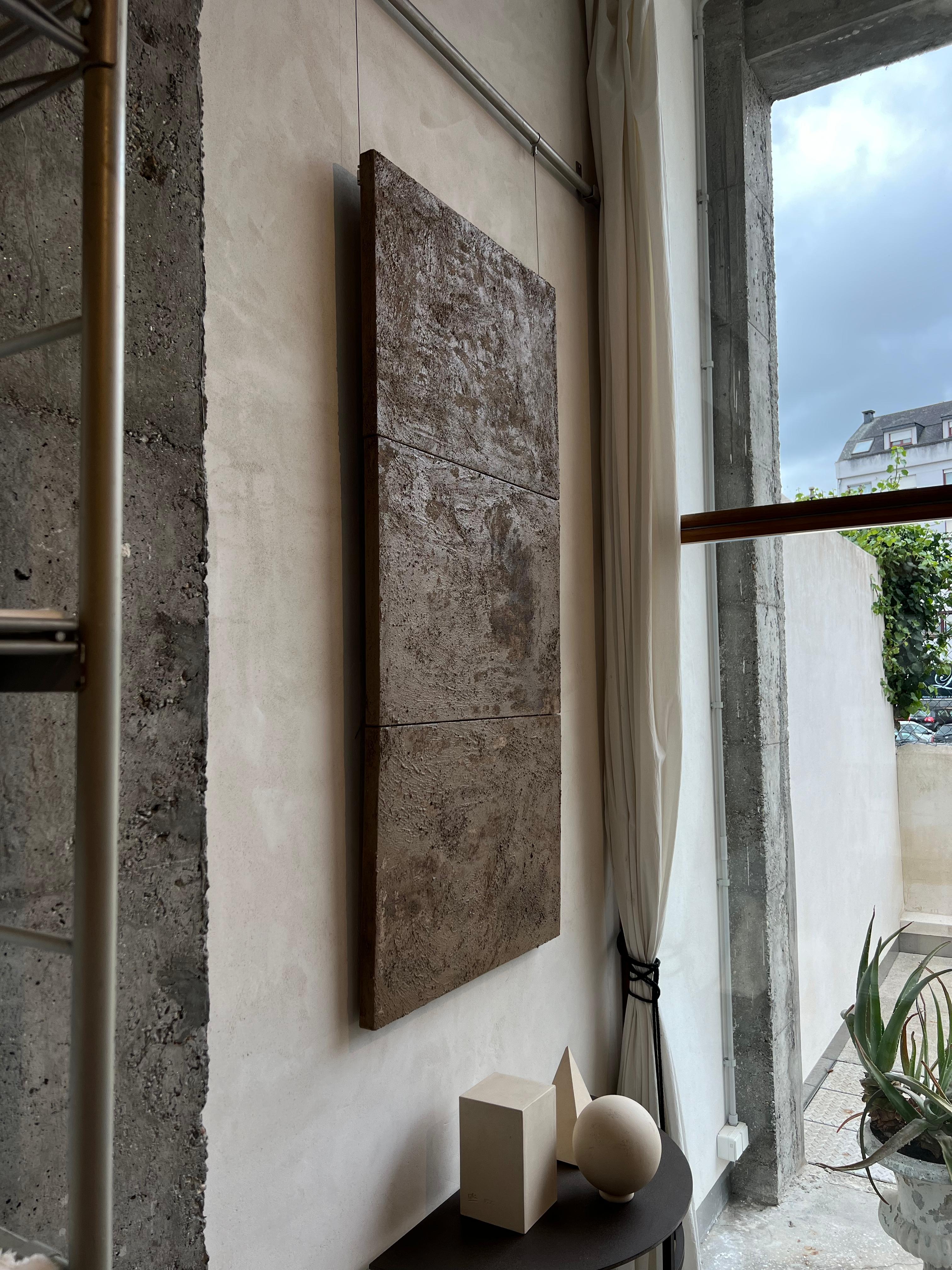 Triptych land art triptych, chocolate brown, unique color and texture For Sale 1