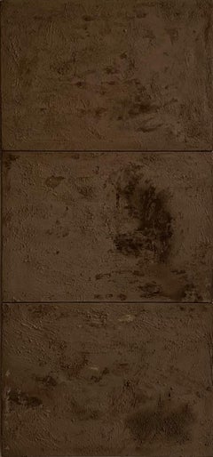Triptyque de coton et de terre, land art, brun chocolat, couleur et texture uniques.