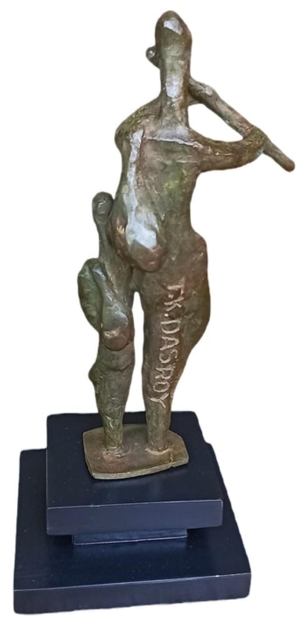 Tocando la Flauta, Escultura de Bronce, Figurativa por Artista Contemporáneo 