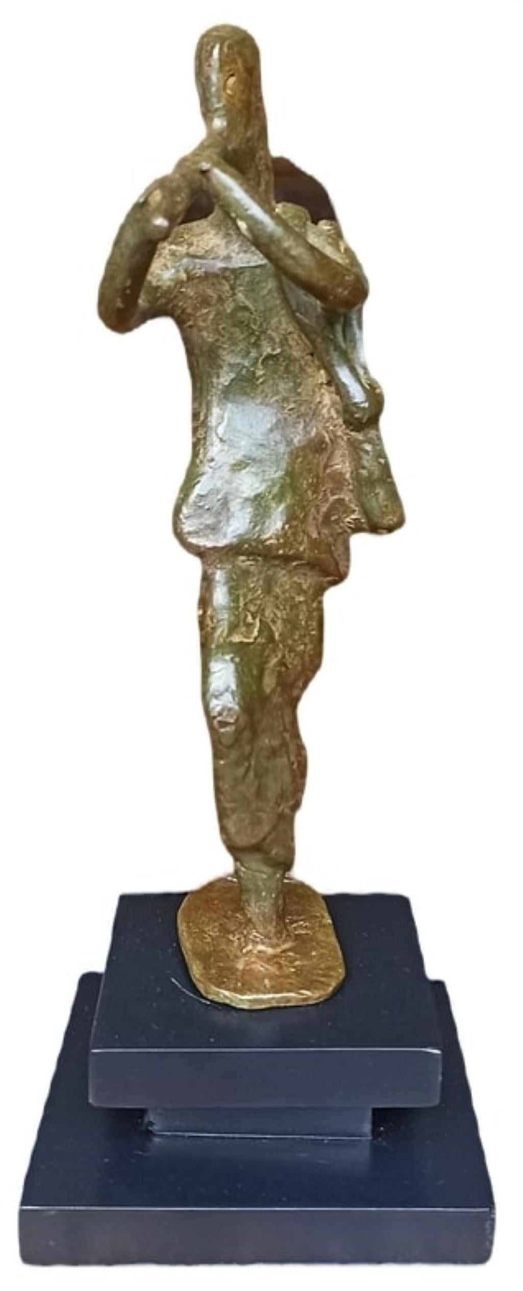 Tushar Kanti Das Roy Figurative Sculpture - Playing Flute, Bronze Sculpture, Figurative by Contemporary Artist “In Stock”